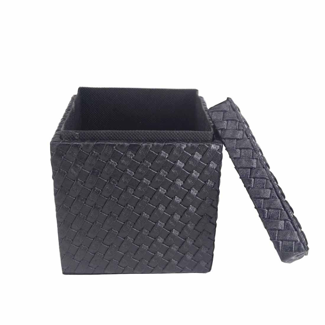 Premsons Bazaar® Tissue Box Holder Woven Design Artificial Faux Leather Vegan Leatherette for Dining Room Kitchen Bedroom Car and Home Decor - Square - Black