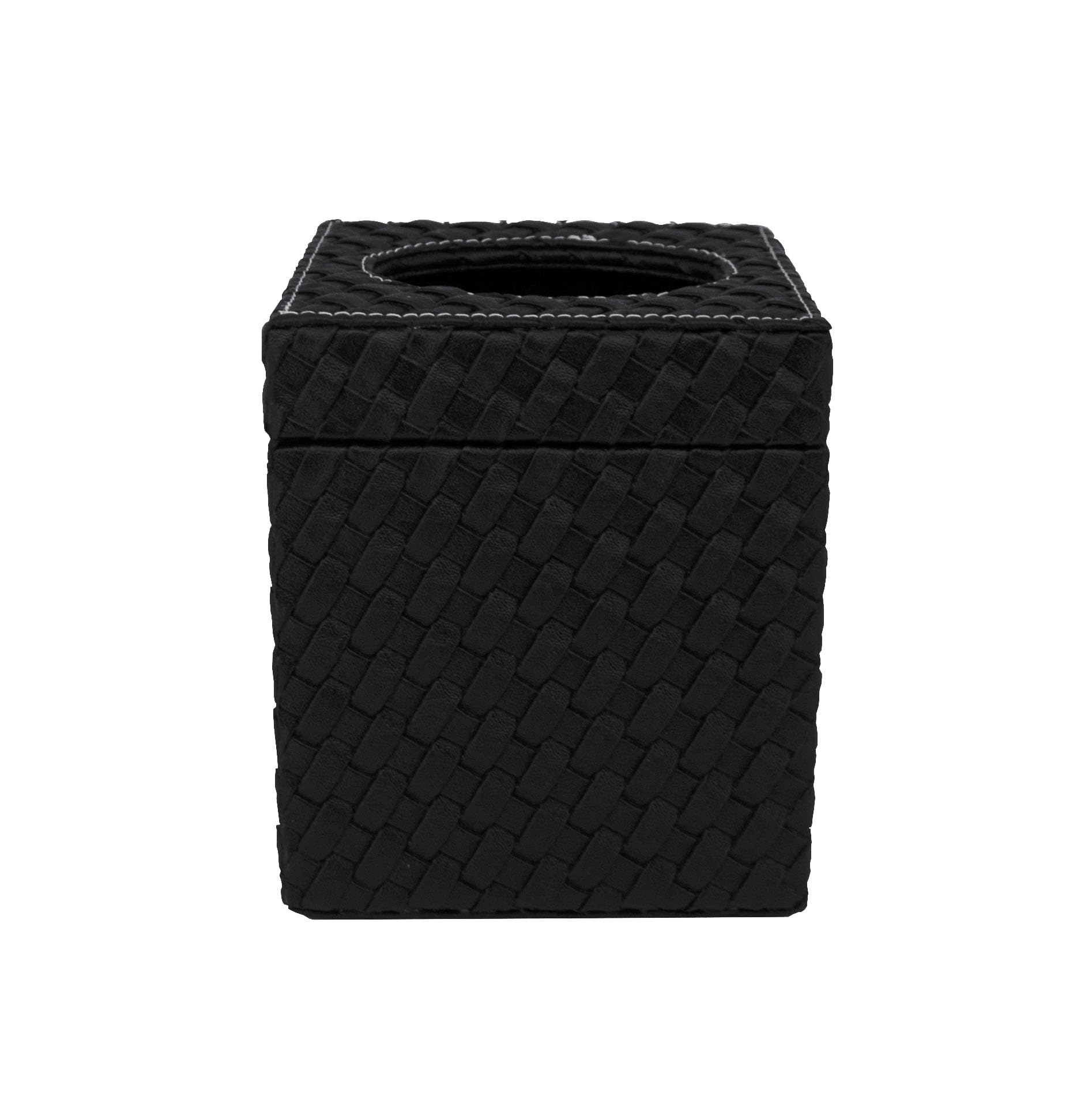 Premsons Bazaar® Tissue Box Holder Woven Design Artificial Faux Leather Vegan Leatherette for Dining Room Kitchen Bedroom Car and Home Decor - Square - Black