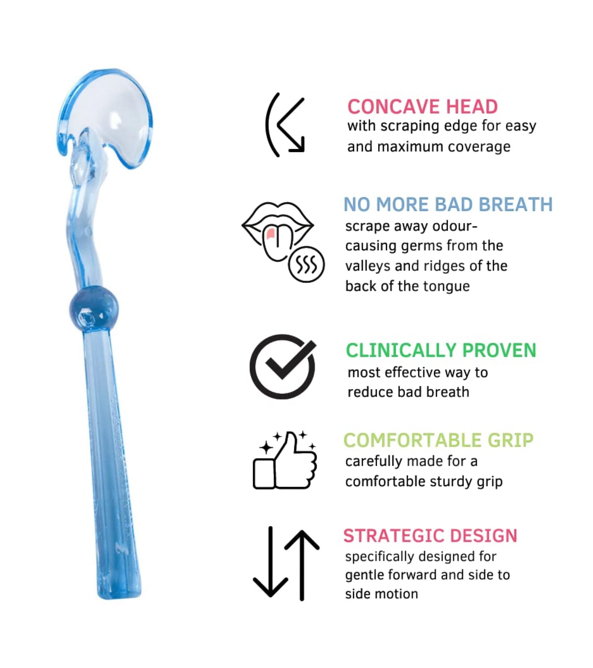 Premsons® Tongue Scraper for Kids & Adults - Concave Tongue Cleaner for Dental Oral Hygiene - Natural Fresh Breath Natural Mouth Detoxification - Reduces Bad Breath Odour