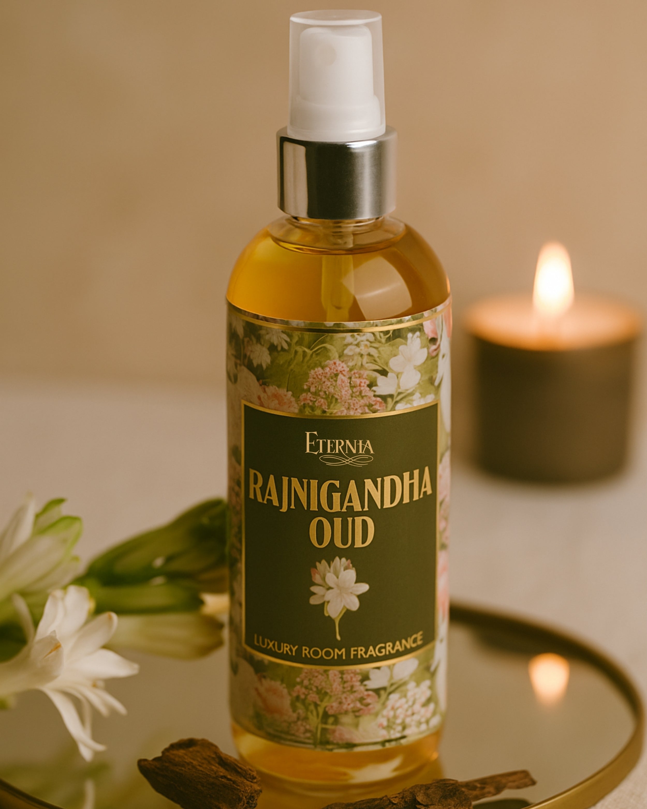 Eternia® Rajnigandha Oud Room Spray – Exotic Floral & Woody Aroma | Long-Lasting Premium Air Freshener for Home & Office – 200ml