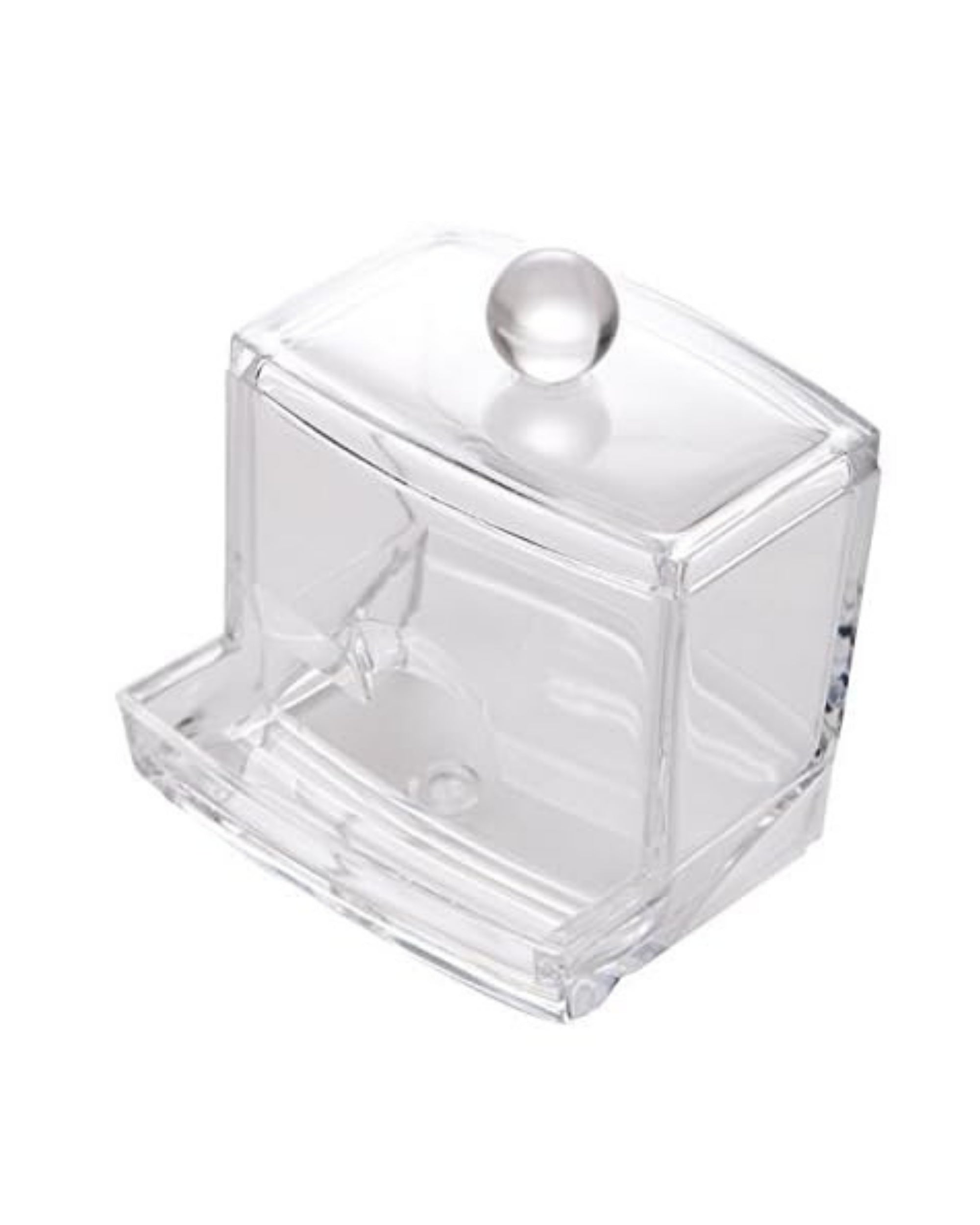 Premsons® Acrylic Cotton Swab & Pad Holder | 1-Compartment Clear Organizer for Earbuds, Cotton Balls & Makeup Accessories