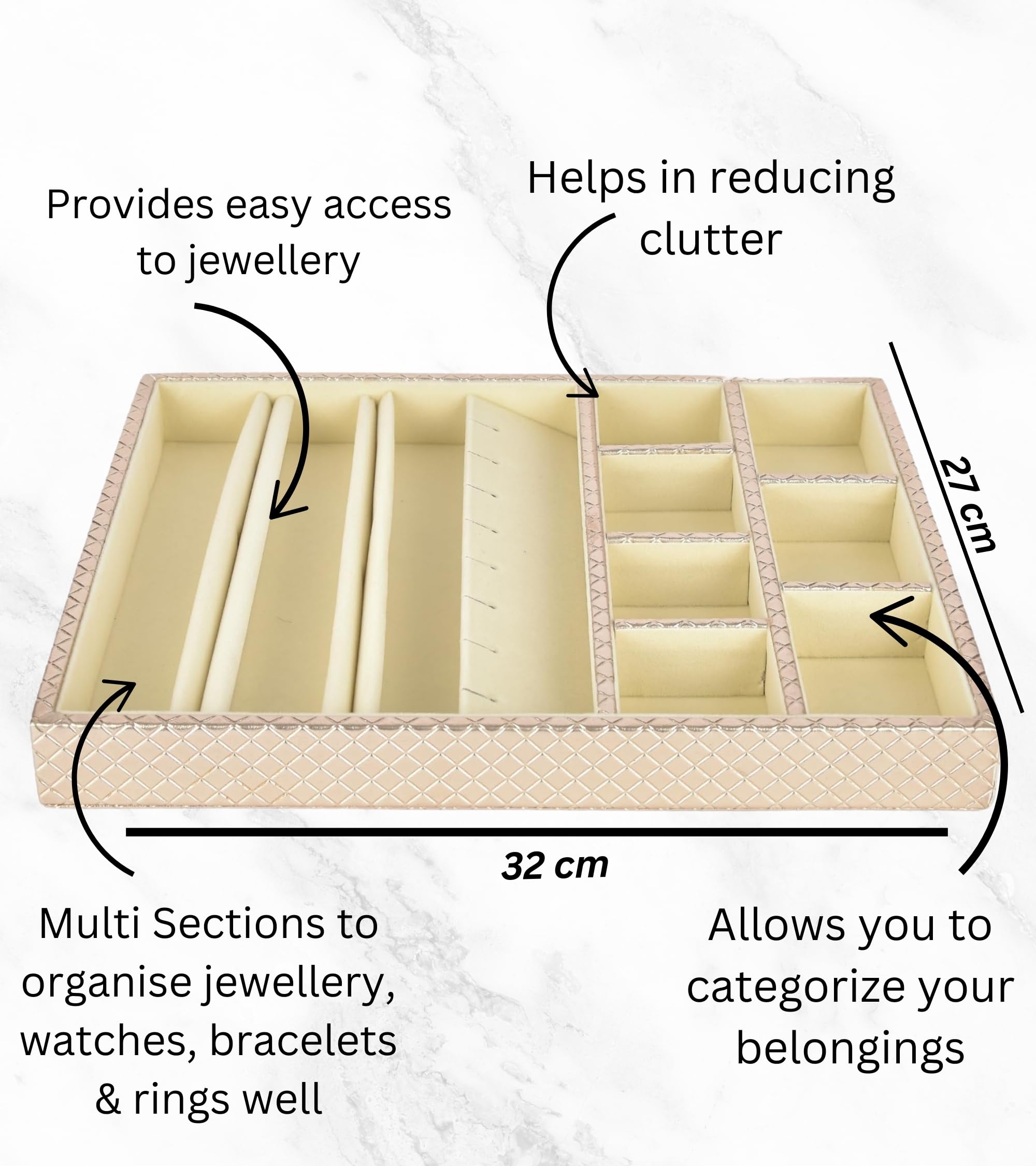Premsons® Multi Layer Sections Jewellery Tray - Earrings Necklace Bracelet Watch and Ring Organizer - PU Leather Tray Organizer - Multipurpose Drawer Insert - Stackable Jewellery
