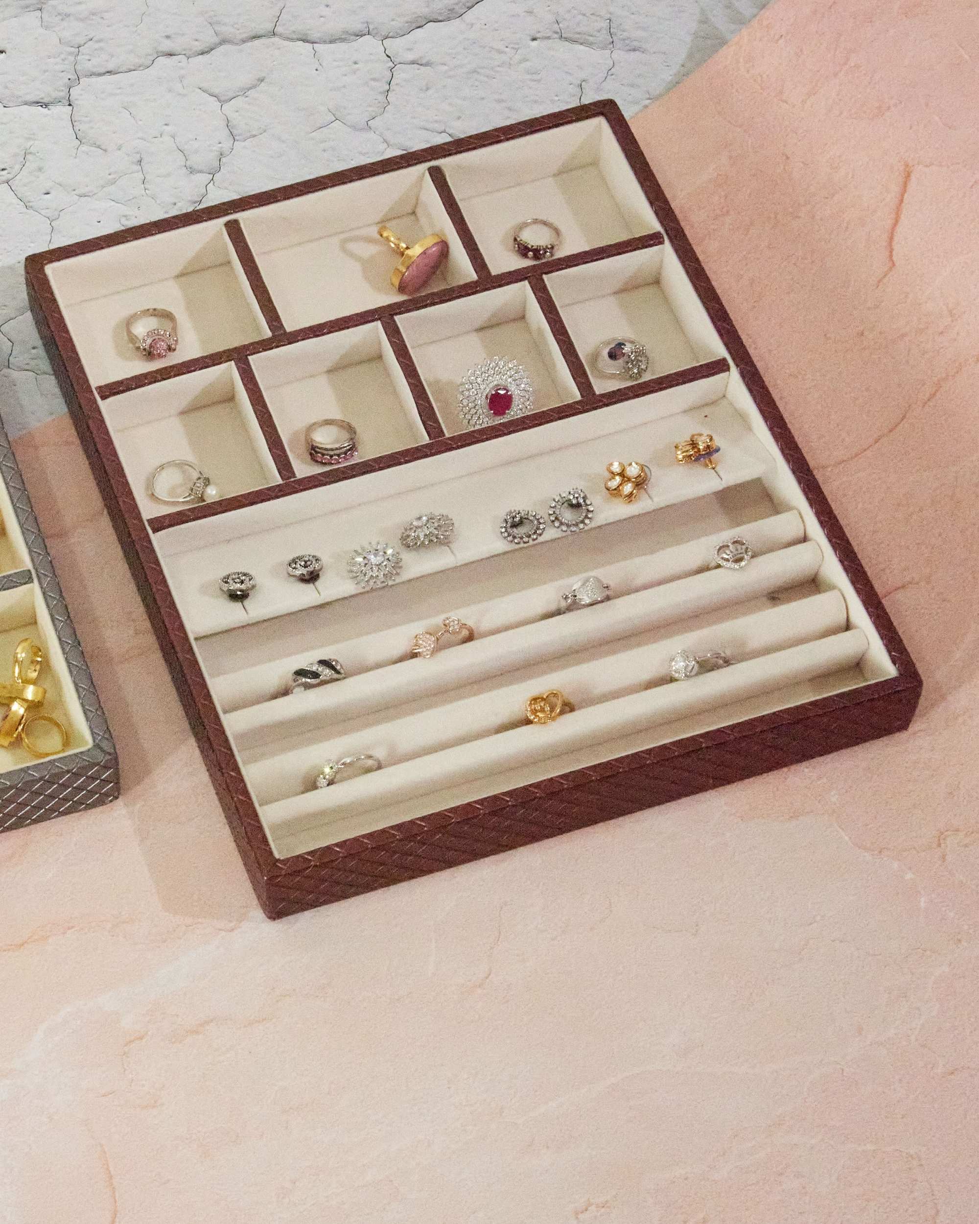 Premsons® Multi Layer Sections Jewellery Tray - Earrings Necklace Bracelet Watch and Ring Organizer - PU Leather Tray Organizer - Multipurpose Drawer Insert - Stackable Jewellery