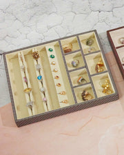 Premsons® Multi Layer Sections Jewellery Tray - Earrings Necklace Bracelet Watch and Ring Organizer - PU Leather Tray Organizer - Multipurpose Drawer Insert - Stackable Jewellery