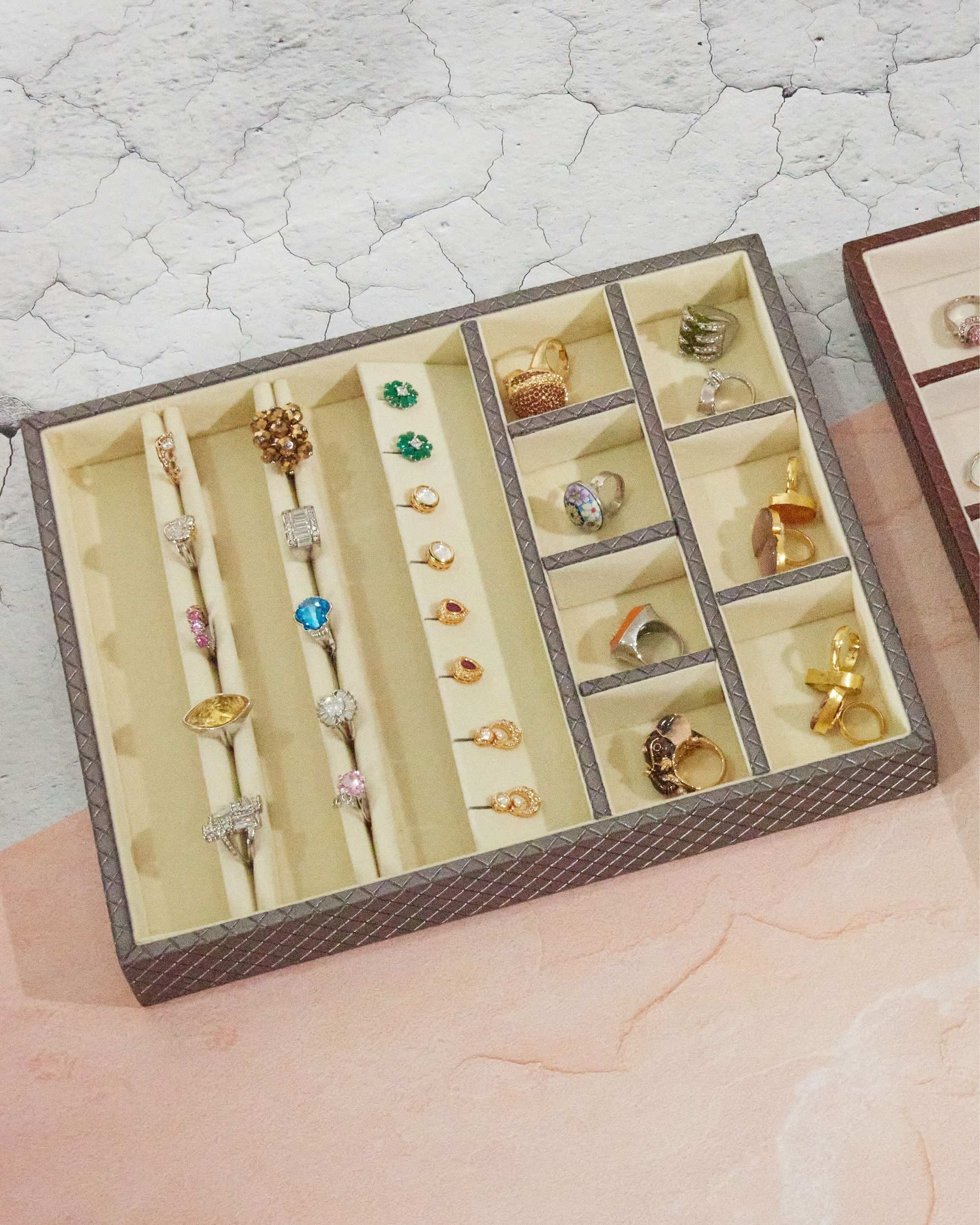 Premsons® Multi Layer Sections Jewellery Tray - Earrings Necklace Bracelet Watch and Ring Organizer - PU Leather Tray Organizer - Multipurpose Drawer Insert - Stackable Jewellery