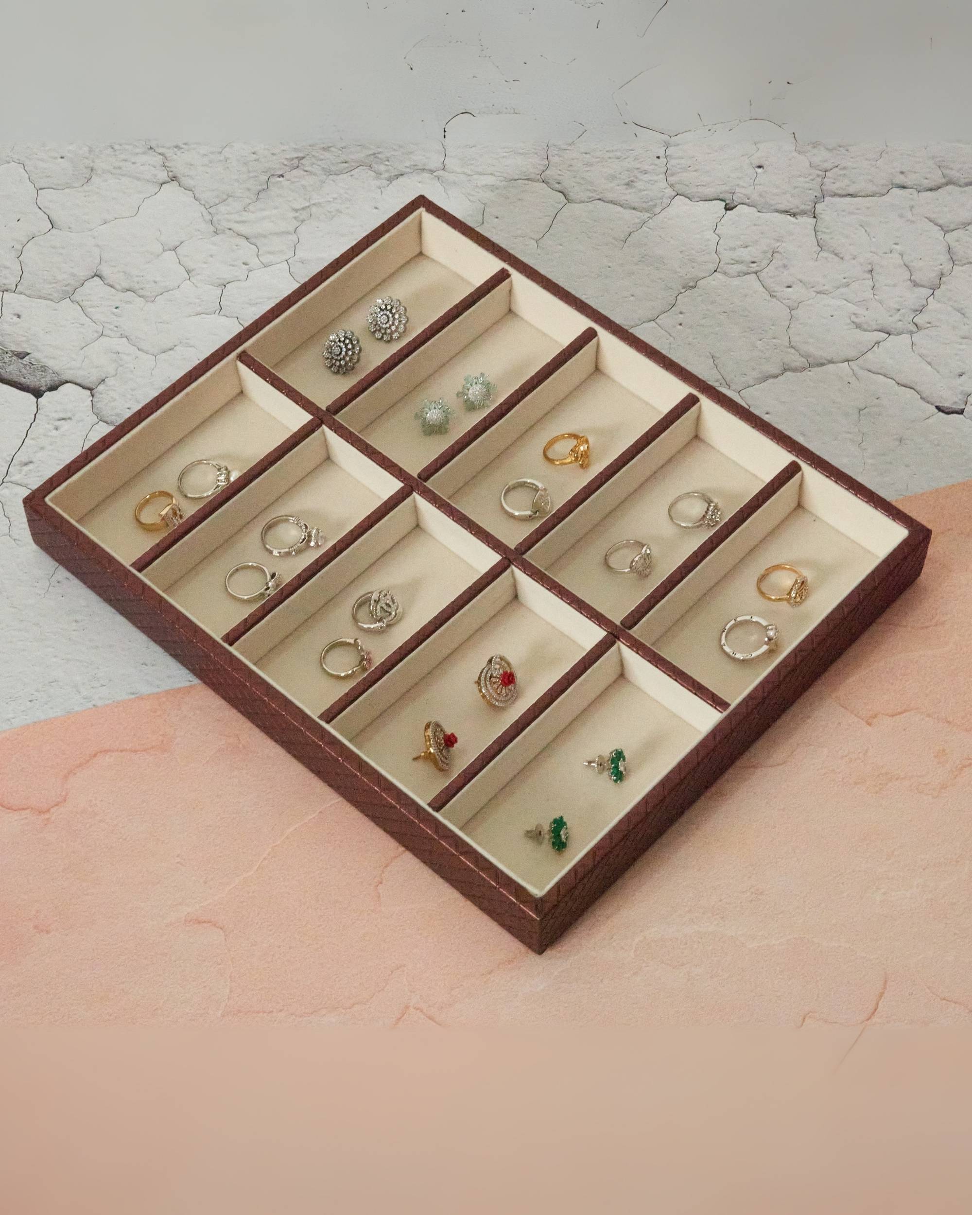 Premsons® Jewellery Tray - PU Leather Organizer - Multipurpose Drawer Insert - Stackable Jewelry Display Tray for Earring, Bangle, Bracelet,Ring, Necklace Pendant - 10 Sections