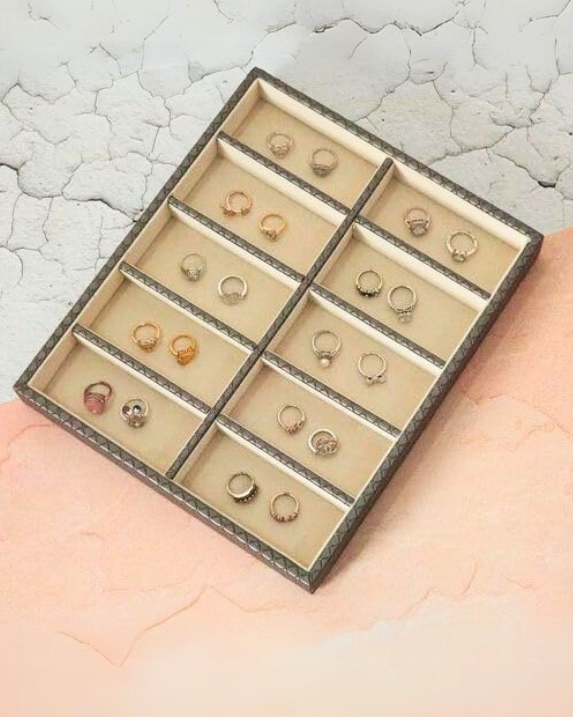 Premsons® Jewellery Tray - PU Leather Organizer - Multipurpose Drawer Insert - Stackable Jewelry Display Tray for Earring, Bangle, Bracelet,Ring, Necklace Pendant - 10 Sections