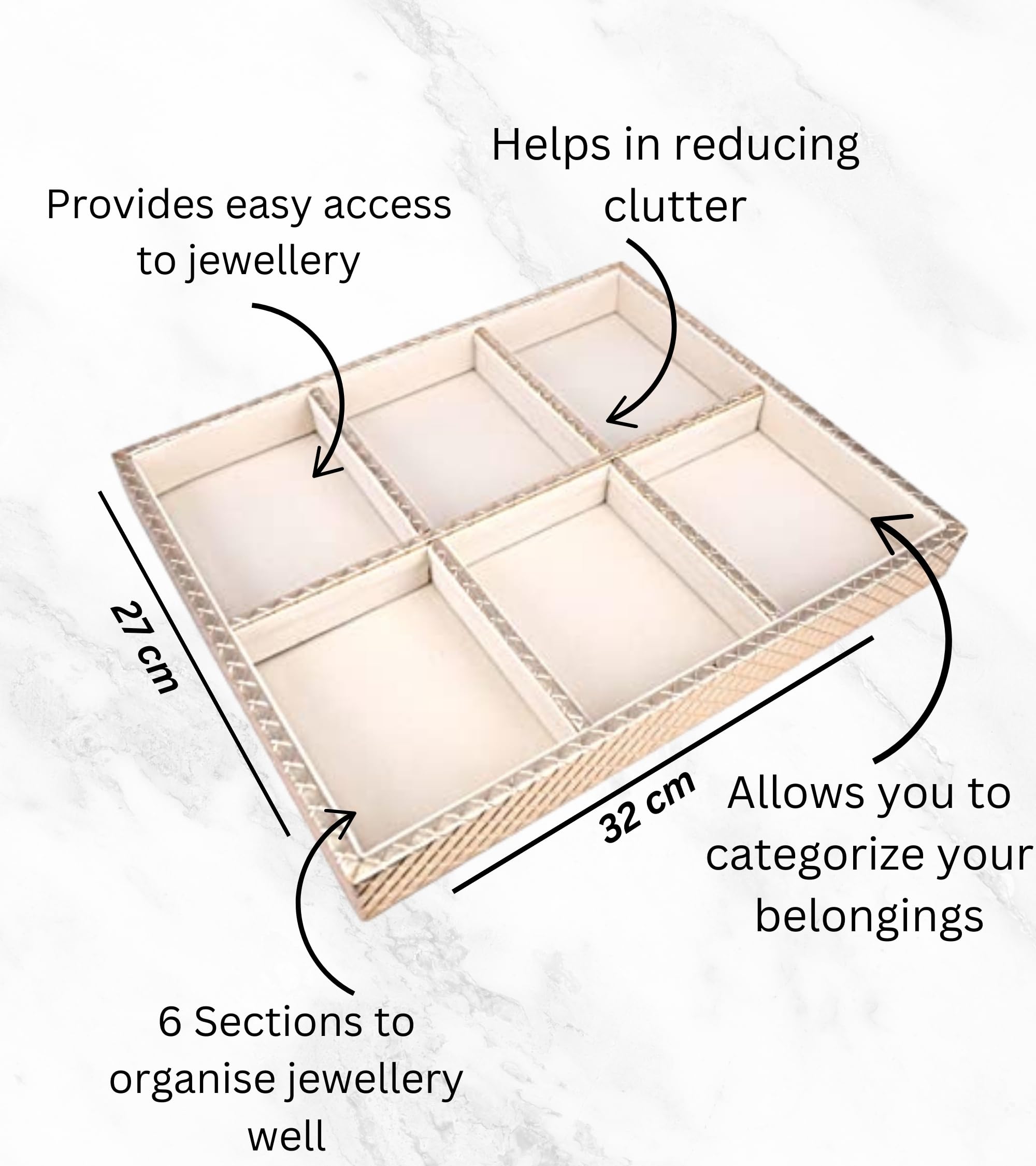 Premsons® Jewellery Tray - PU Leather Organizer - Multipurpose Drawer Insert - Stackable Jewelry Display Tray for Earring, Bangle, Bracelet,Ring, Necklace Pendant - 6 Sections