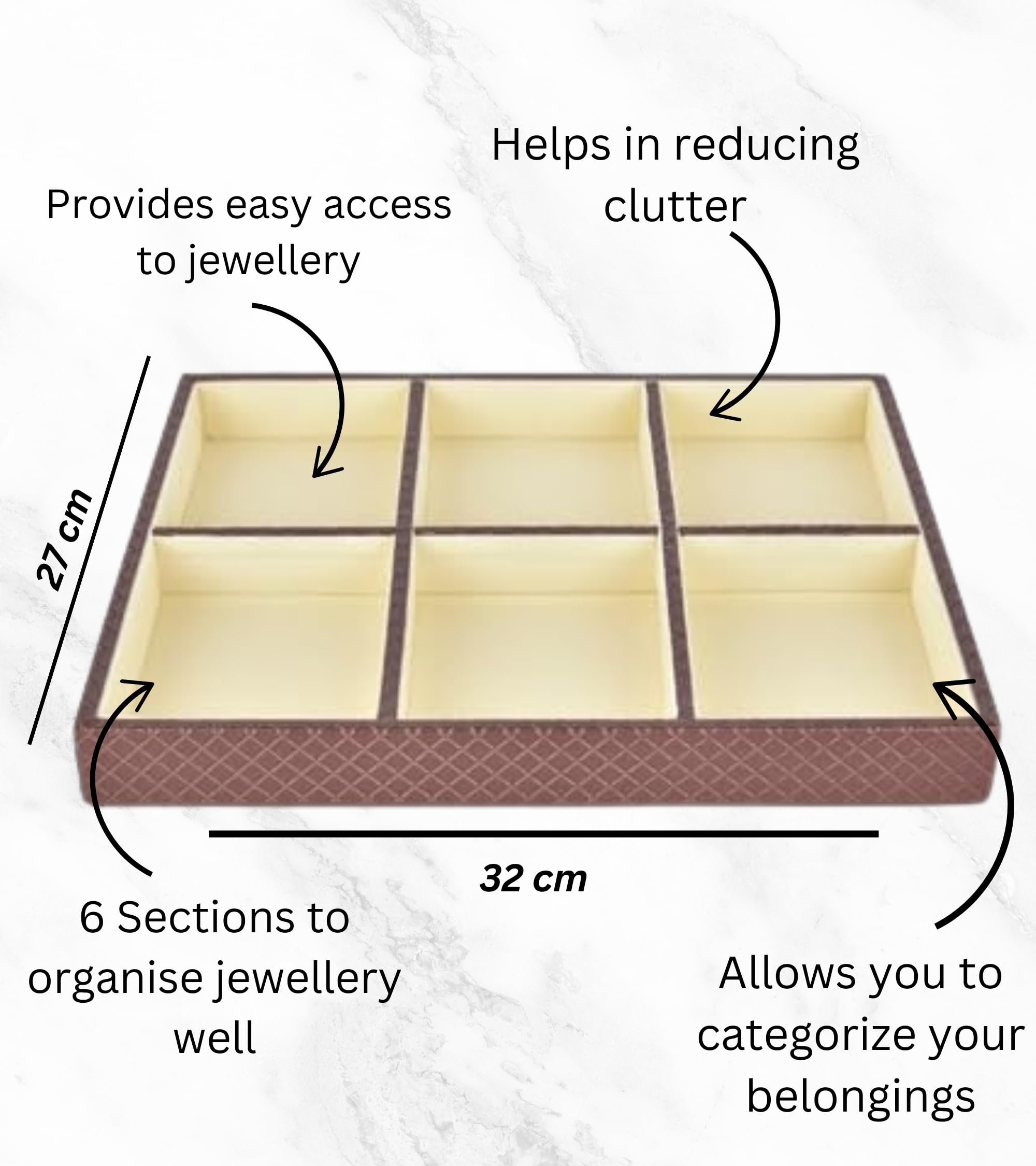 Premsons® Jewellery Tray - PU Leather Organizer - Multipurpose Drawer Insert - Stackable Jewelry Display Tray for Earring, Bangle, Bracelet,Ring, Necklace Pendant - 6 Sections