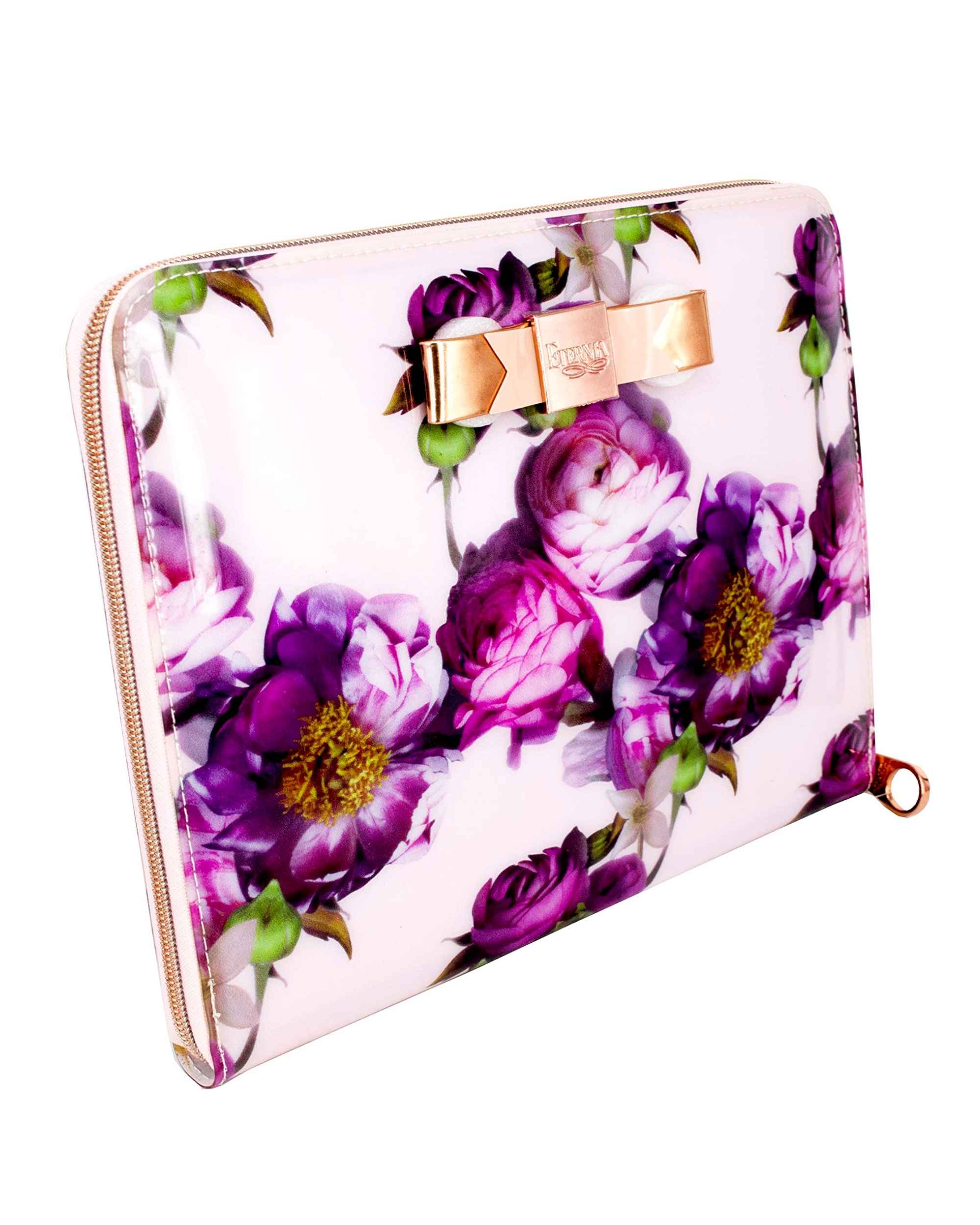 Eternia® Floral iPad & Tablet Carry Bag – Light Pink with Purple Floral Print | Stylish & Protective Sleeve for iPad Mini and Other Tablets