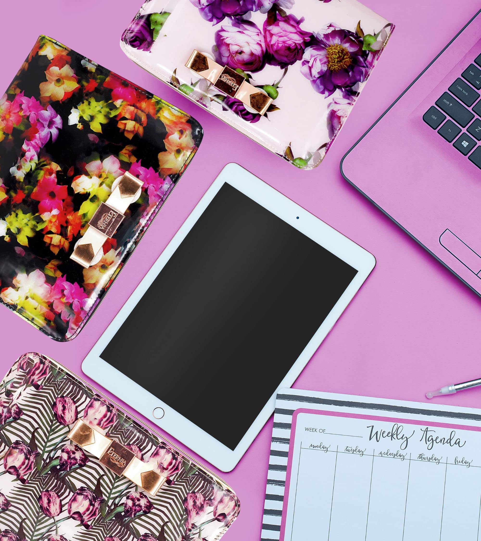 Eternia® Floral iPad & Tablet Carry Bag – Light Pink with Purple Floral Print | Stylish & Protective Sleeve for iPad Mini and Other Tablets