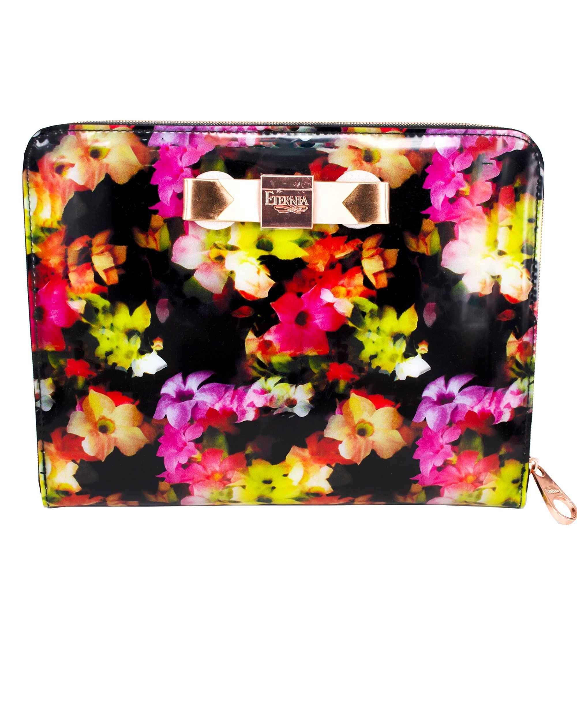 Eternia® Floral iPad & Tablet Carry Bag – Black with Multicolour Floral Print | Stylish, Protective, and Water-Resistant Sleeve for iPad Mini and Other Tablets