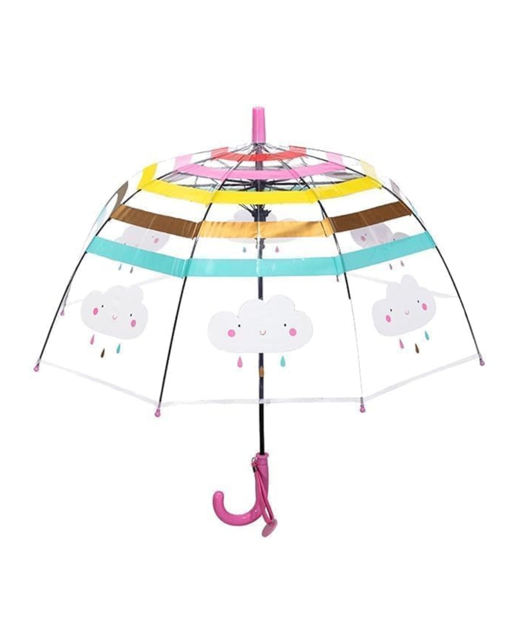 Premsons® Magic Cloud Clear Rainbow Transparent Umbrellas With Handle for Girls -(Pink)