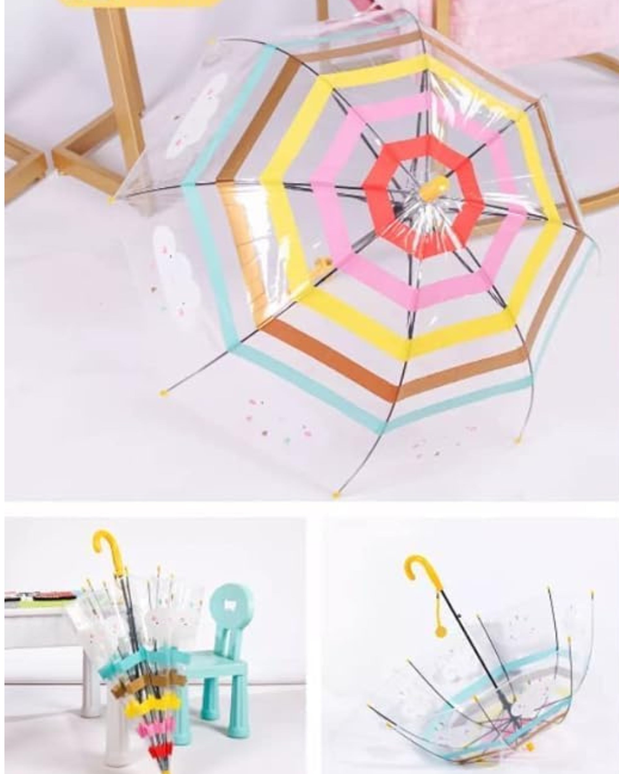 Premsons® Magic Cloud Clear Rainbow Transparent Umbrellas With Handle for Girls -(Pink)