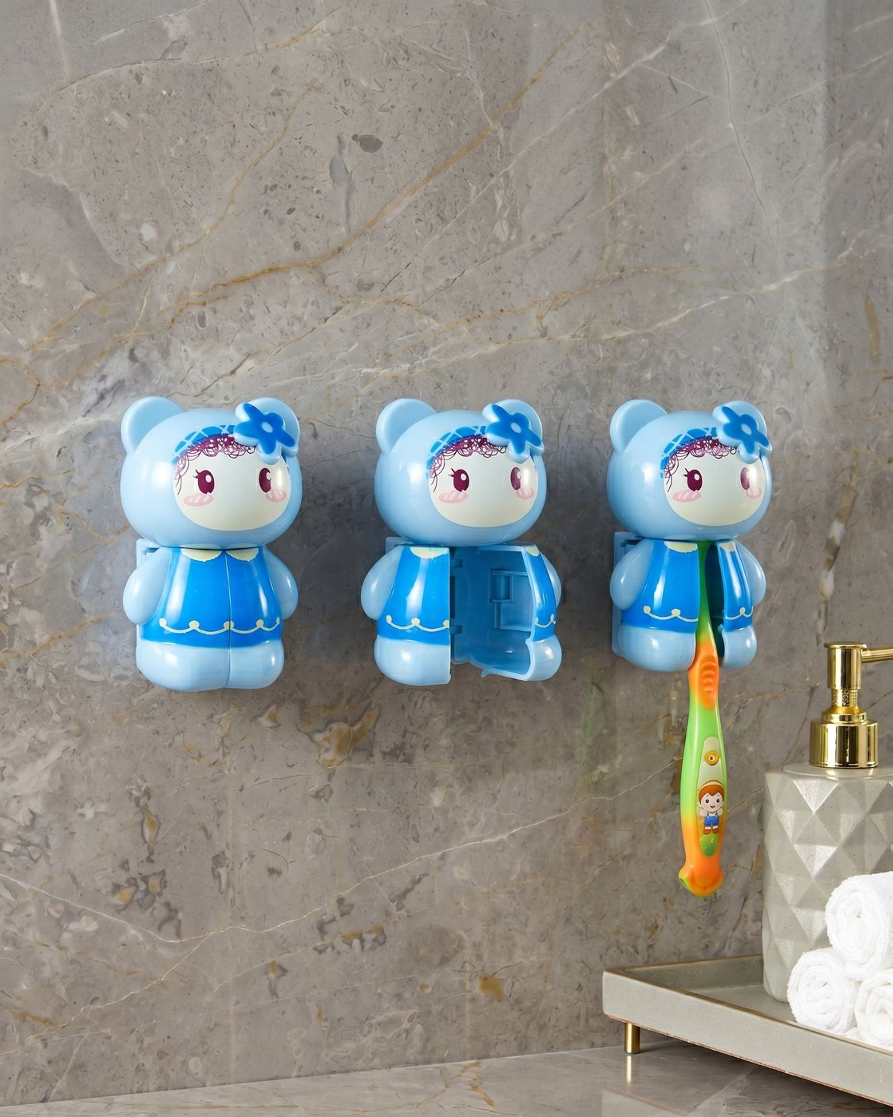 Premsons® Cartoon Toothbrush Holder - Cute Character Toothbrush Case with Suction Cup for Kids - Fun Bathroom Accessory for Home Decor - Sturdy Toothbrush Storage Organizer