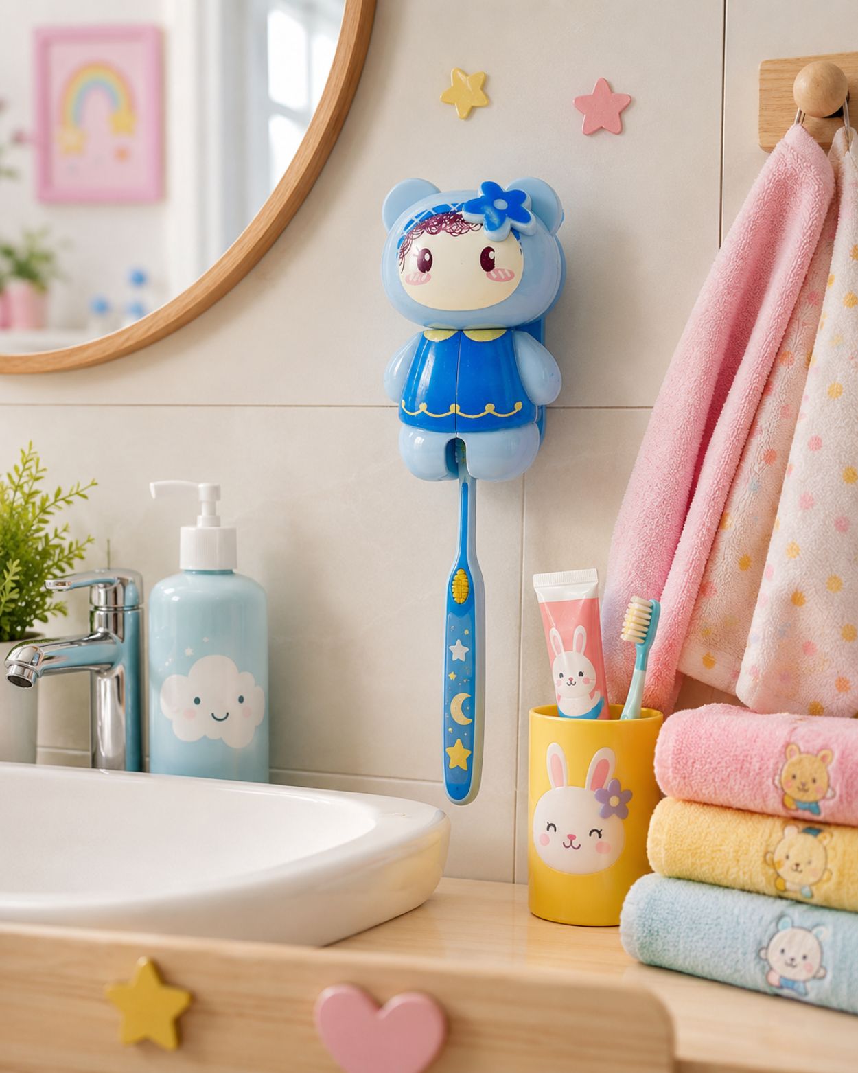 Premsons® Cartoon Toothbrush Holder - Cute Character Toothbrush Case with Suction Cup for Kids - Fun Bathroom Accessory for Home Decor - Sturdy Toothbrush Storage Organizer