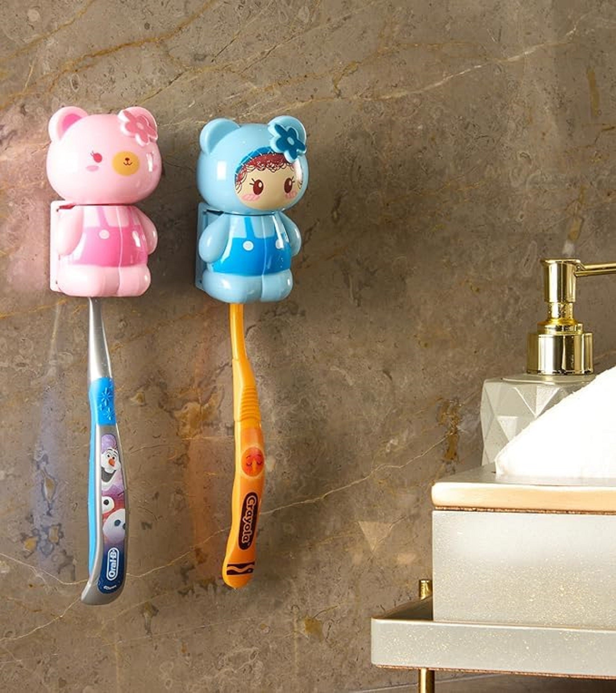 Premsons® Cartoon Toothbrush Holder - Cute Character Toothbrush Case with Suction Cup for Kids - Fun Bathroom Accessory for Home Decor - Sturdy Toothbrush Storage Organizer