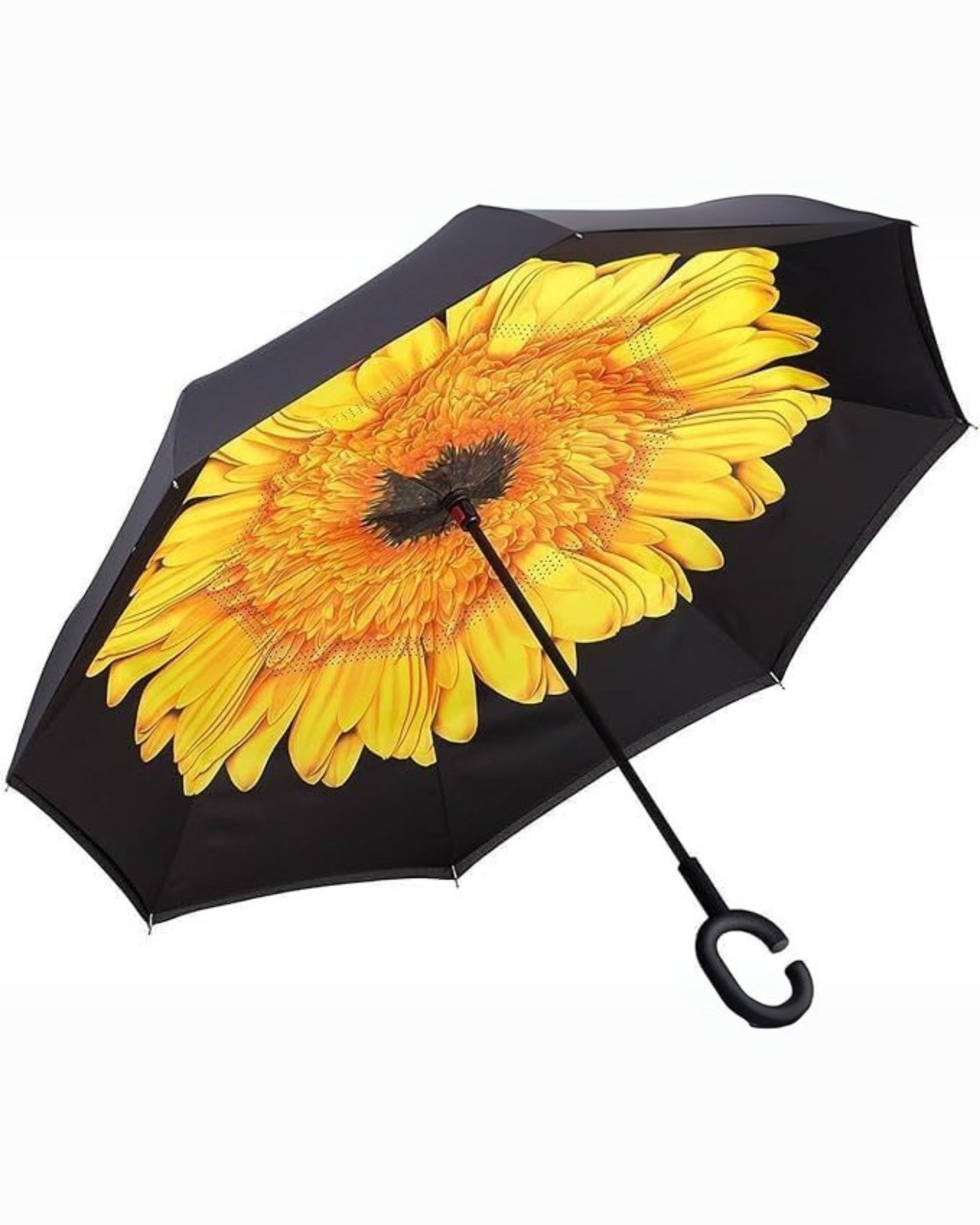 Upside Down® Inverted Umbrella with Flower Print – Windproof Double Layer Rain Protection with Hands-Free C-Shaped Handle | Reverse Closing Umbrella for Car, Travel & Daily Use