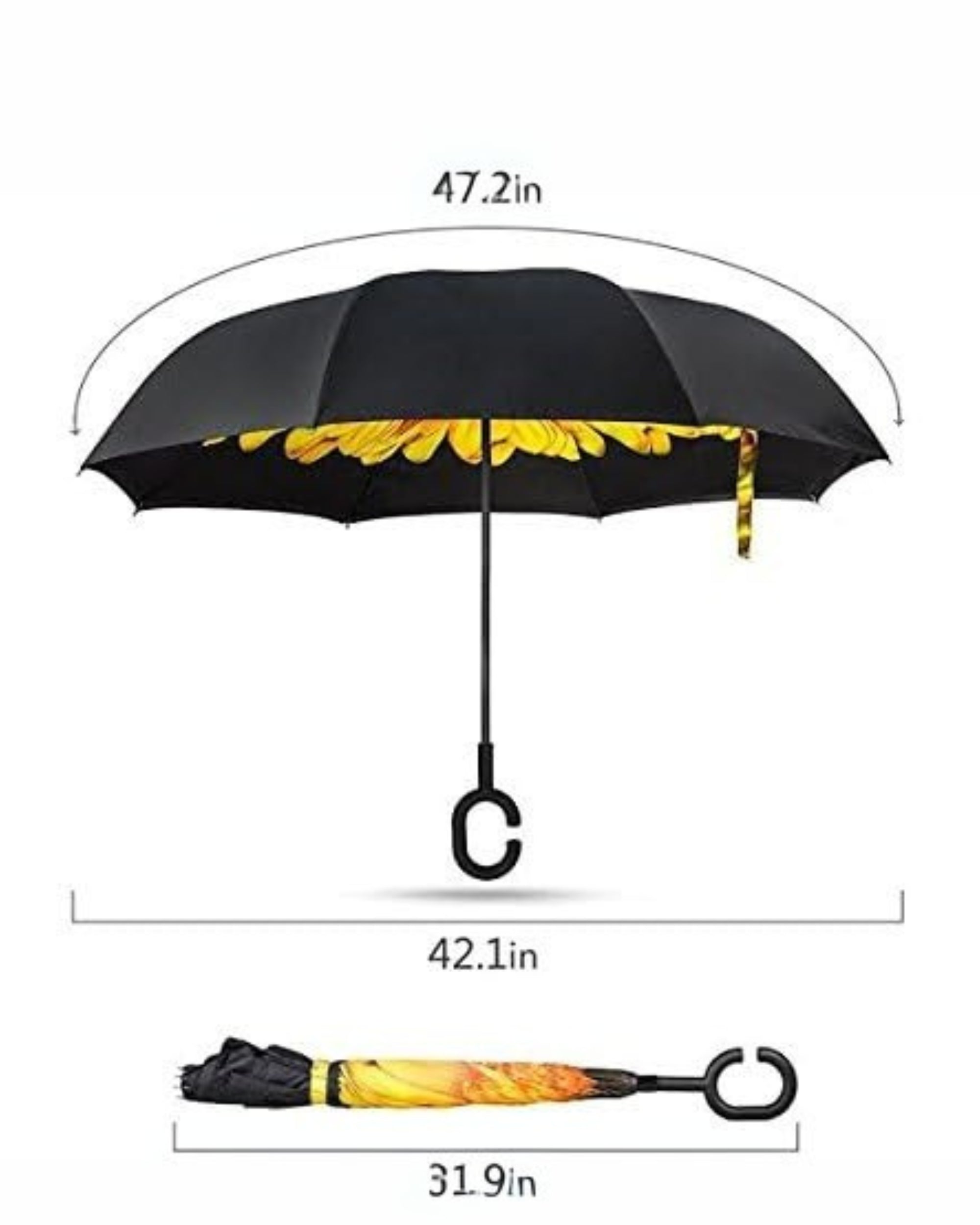 Upside Down® Inverted Umbrella with Flower Print – Windproof Double Layer Rain Protection with Hands-Free C-Shaped Handle | Reverse Closing Umbrella for Car, Travel & Daily Use