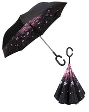 Upside Down® Windproof Inverted Umbrella – Double Layer Rain Umbrella with Floral Print | C-Shaped Handle for Hands-Free Use – Reverse Folding for Car & Travel