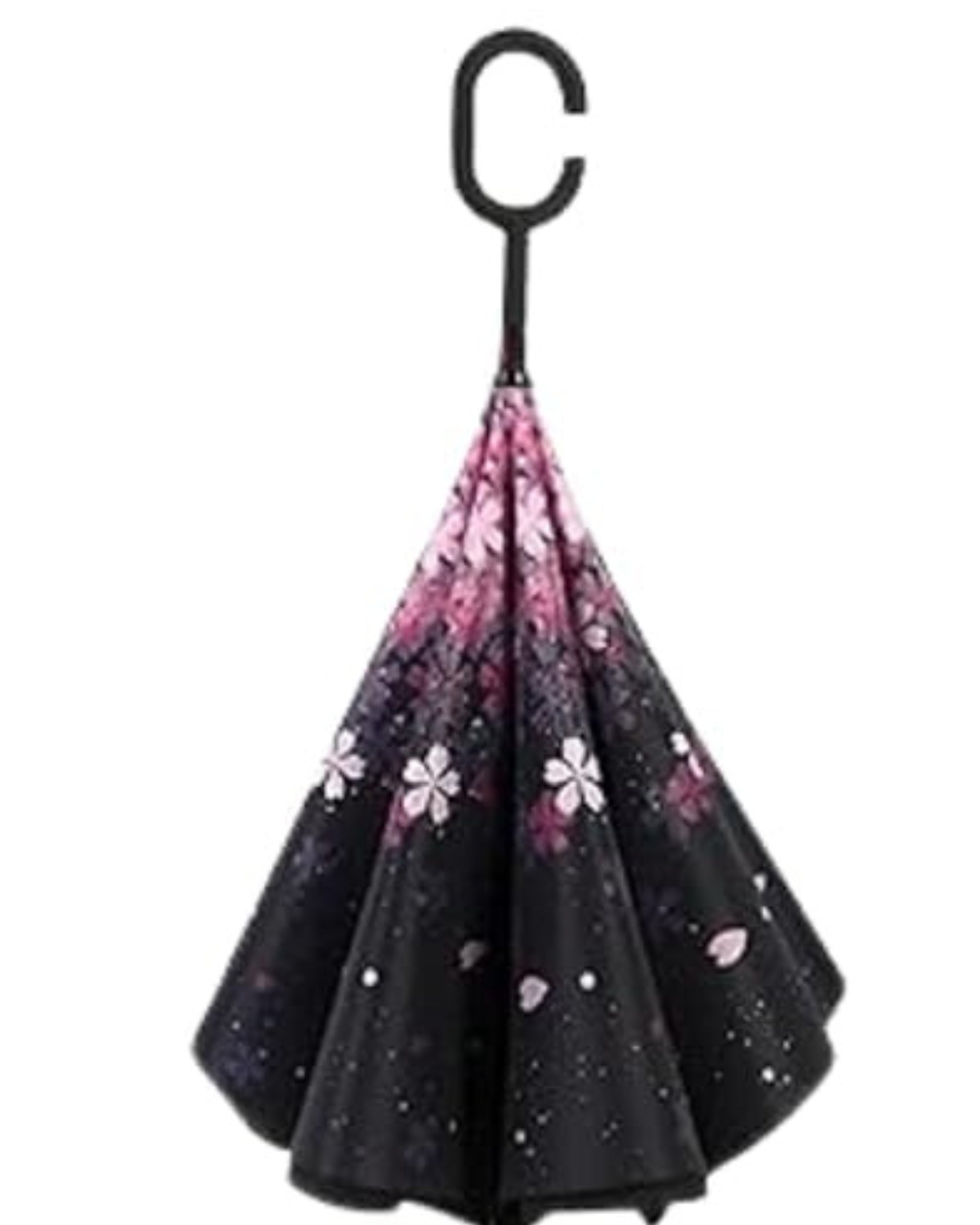 Upside Down® Windproof Inverted Umbrella – Double Layer Rain Umbrella with Floral Print | C-Shaped Handle for Hands-Free Use – Reverse Folding for Car & Travel