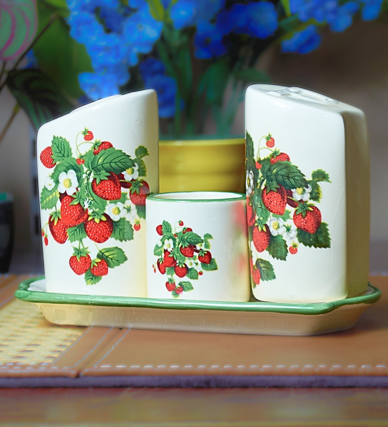 Premsons® Ceramic Salt and Pepper Shaker/Dispenser Set with Toothpick Holder – Elegant Tabletop Spice Set for Dining Table & Kitchen Décor