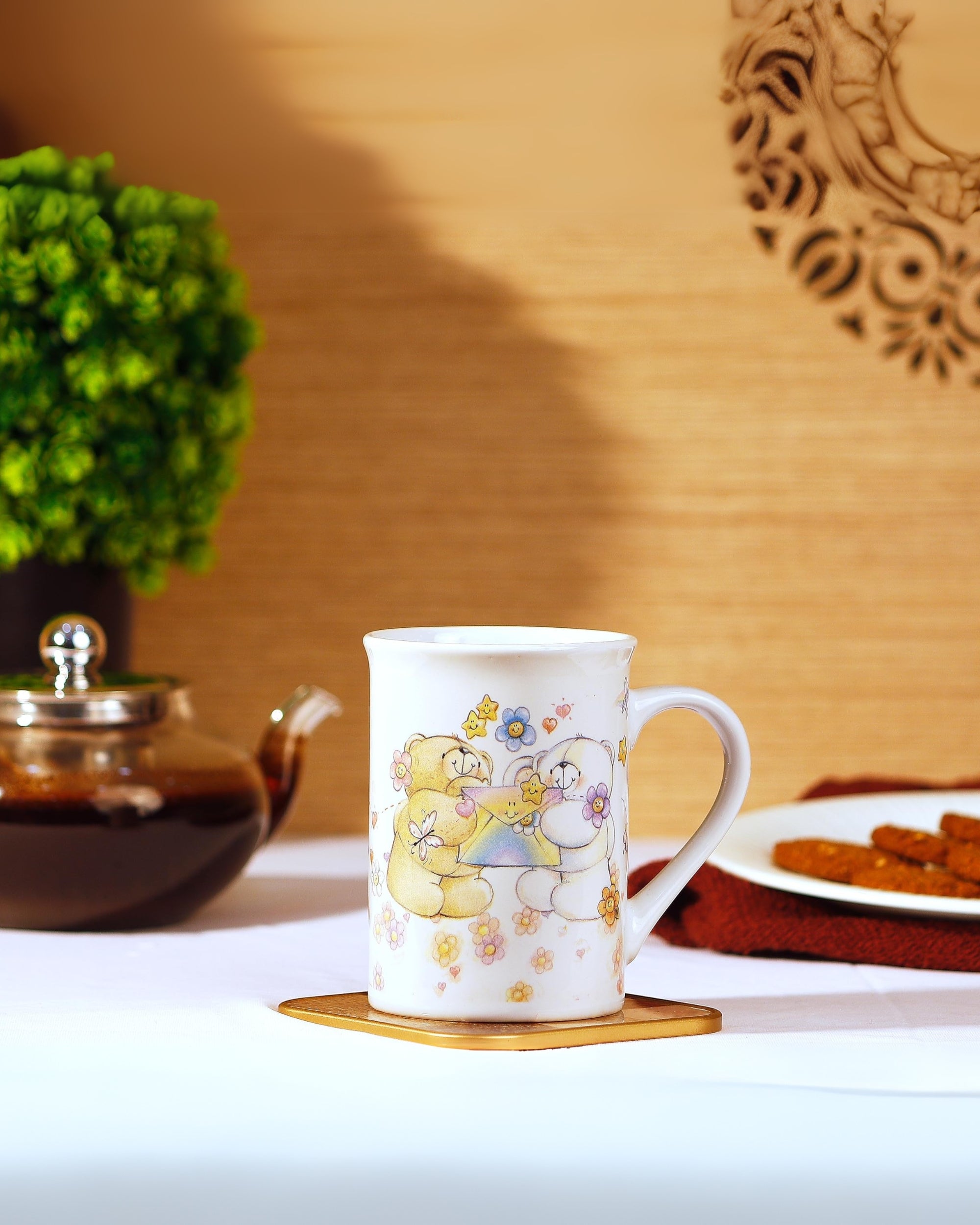 Premsons® Teddy Bear Print Ceramic Coffee Mug – 300ml Cute Brown & White Mug for Daily Use at Home & Office | Stylish Gift for All Occasions