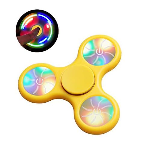 Premsons® Hand Spinner Desk Toy - High Speed Smooth Finger Spin Sensory Fidget Stress Relief Game Play for Kids & Adults - Birthday Party Gift - with Lights - Yellow