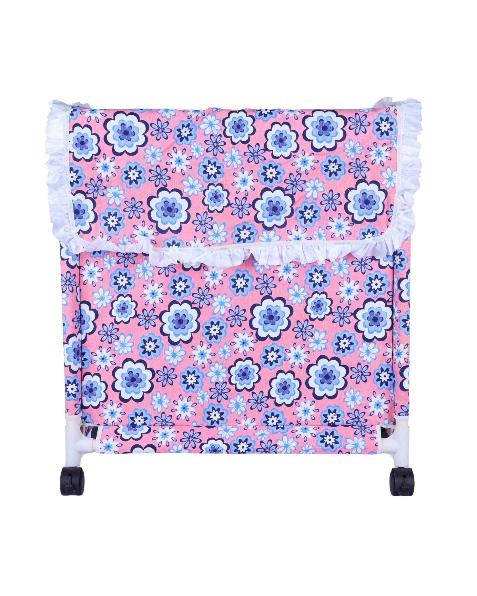 Premsons® Fabric Laundry Hamper with Lid Cover -Rolling Laundry Clothes Basket Trolley- with Wheels - Pink & Blue
