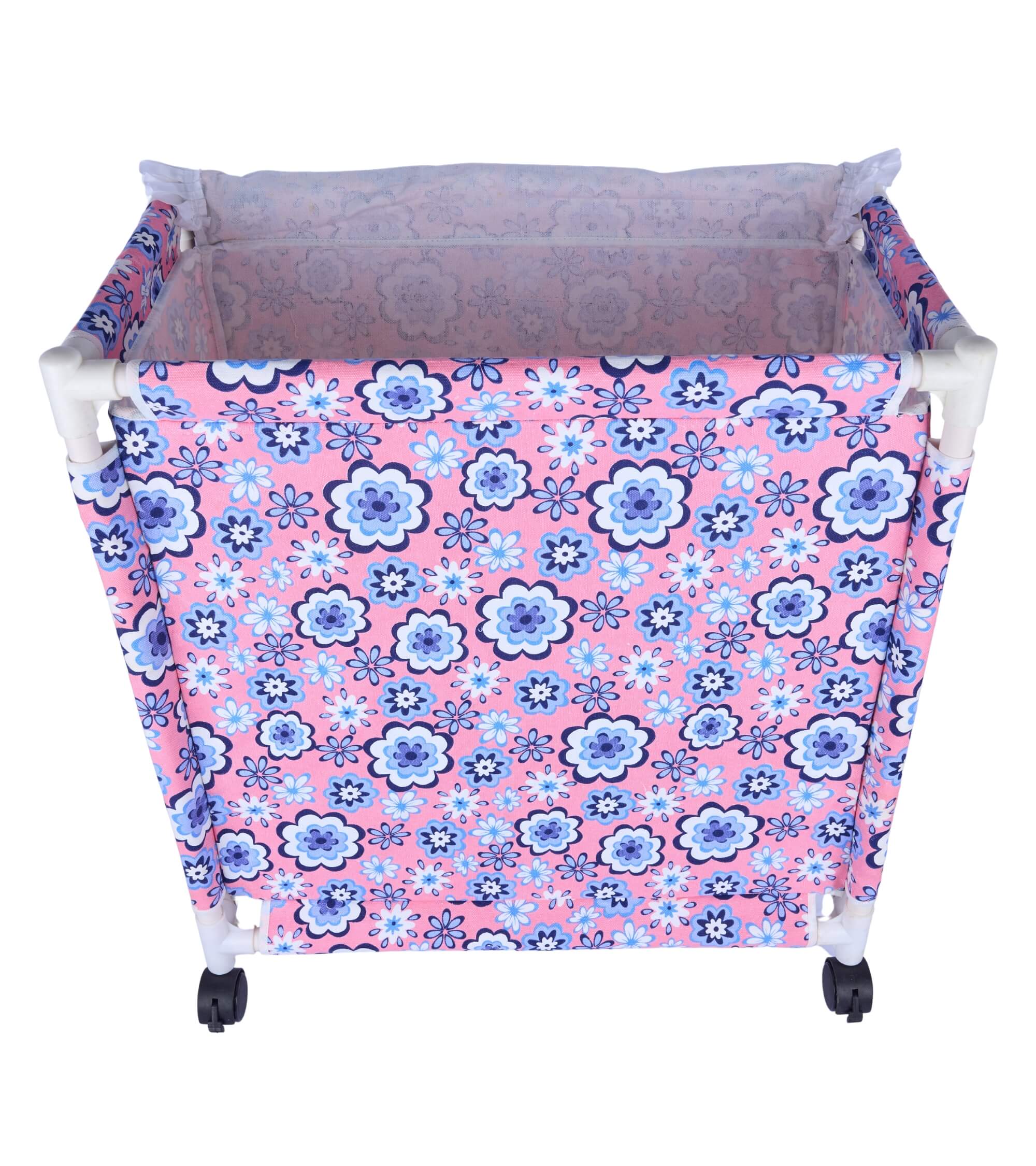 Premsons® Fabric Laundry Hamper with Lid Cover -Rolling Laundry Clothes Basket Trolley- with Wheels - Pink & Blue