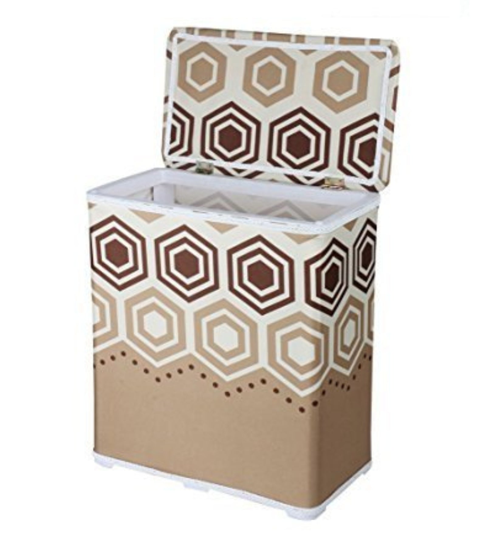 Premsons® Foldable Fabric Laundry Basket – Durable Storage Hamper for Clothes, Toys & More – Hexagon Design in Beige & Brown