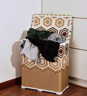 Premsons® Foldable Fabric Laundry Basket – Durable Storage Hamper for Clothes, Toys & More – Hexagon Design in Beige & Brown