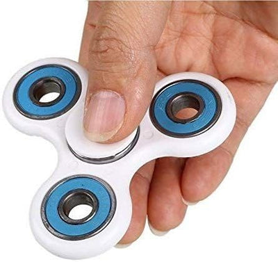 Premsons® Hand Spinner Desk Toy - High Speed Smooth Finger Spin Sensory Fidget Stress Relief Game Play for Kids & Adults - Birthday Party Gift - Four Bearing - White + Blue Bearing