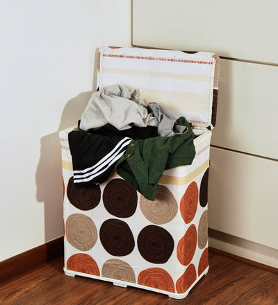 Premsons® Foldable Fabric Laundry Basket – Durable Storage Hamper for Clothes, Toys & More –  Spots Design in Beige & Brown