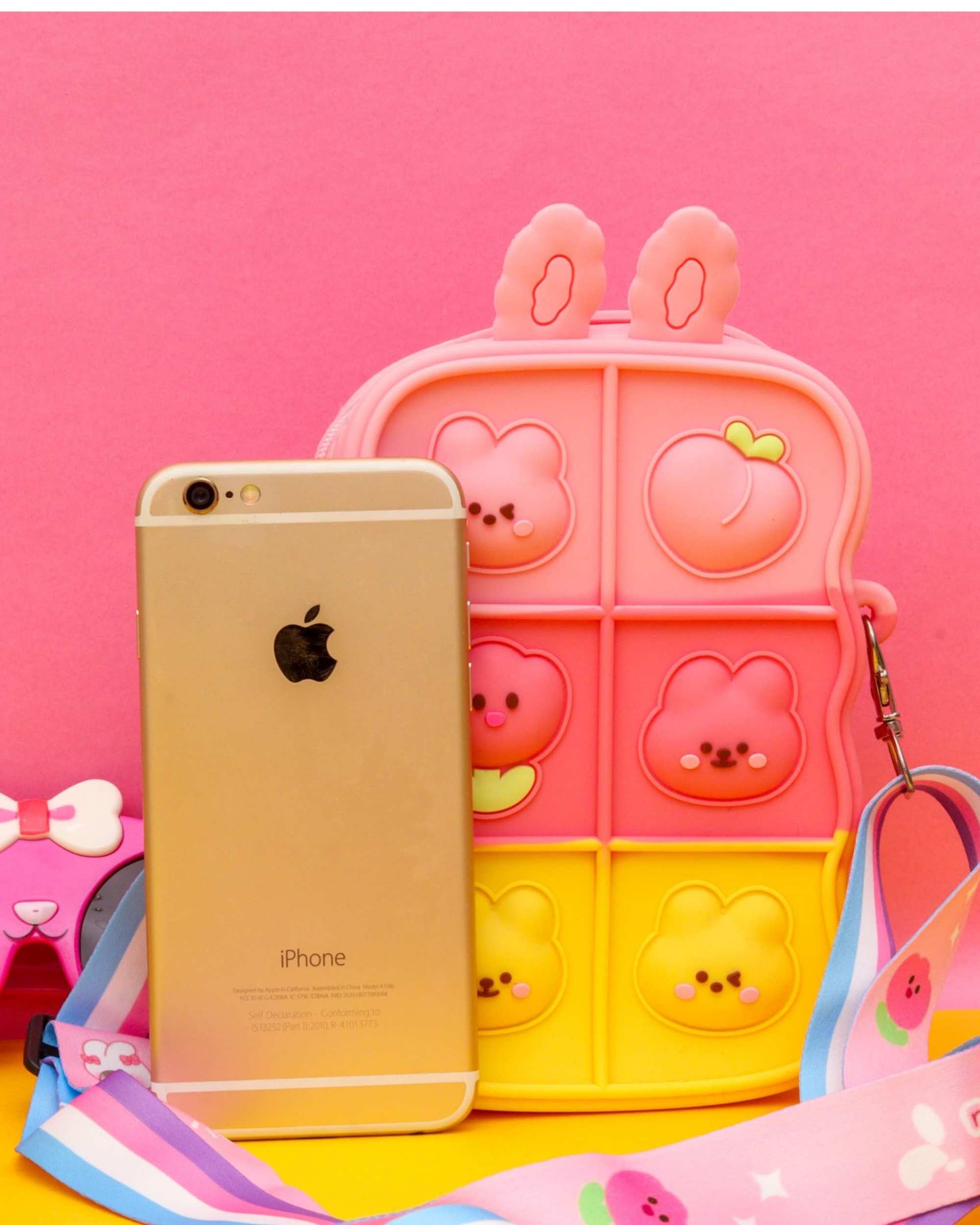 Premsons® Silicone Pop It Sling Bag for Kids – Fun & Functional Mobile Holder with Sensory Fidget Design | Crossbody Bag - (Light Pink, Pink Yellow)