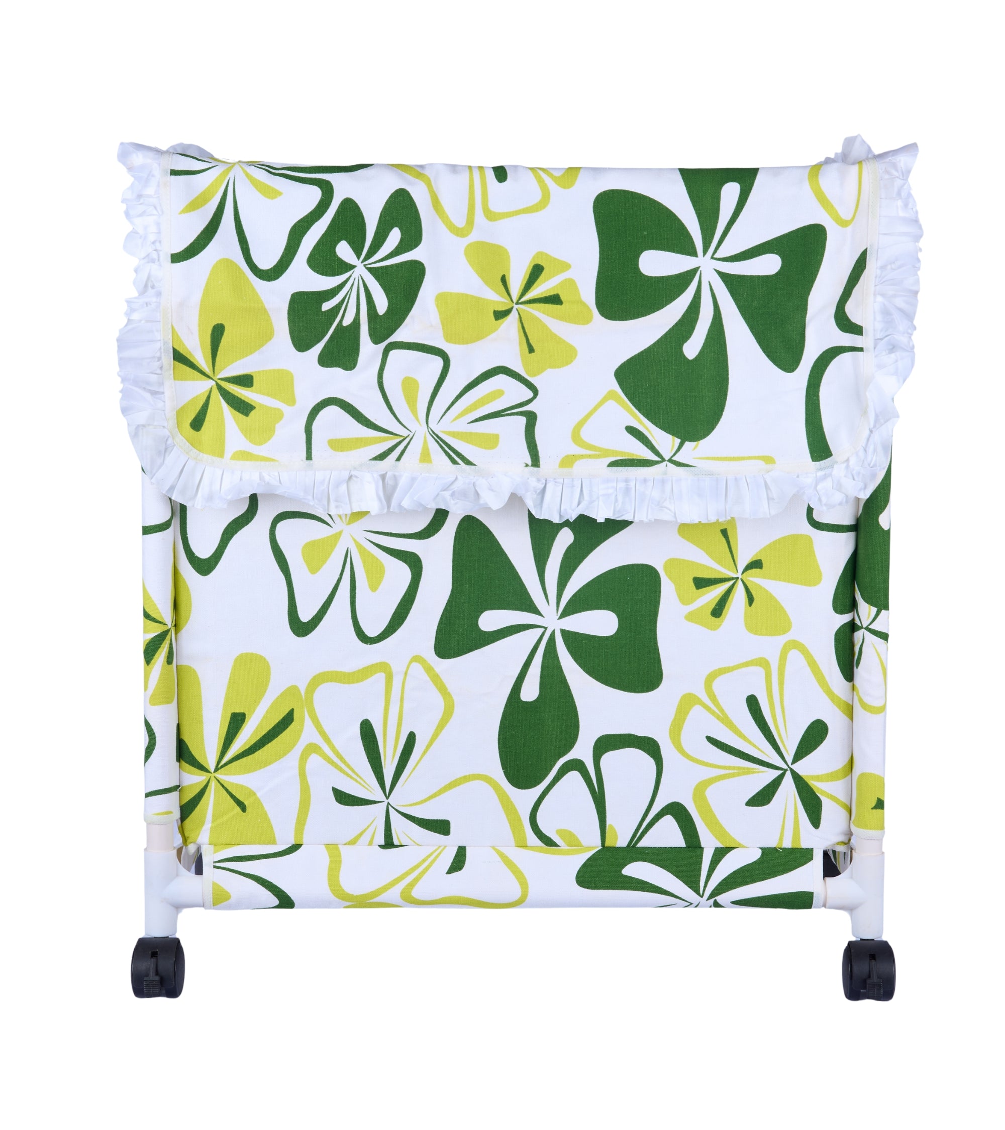 Premsons Fabric Laundry Hamper with Lid Cover Rolling Clothes Basket Trolley with Wheels Green and White Durable Storage Organizer