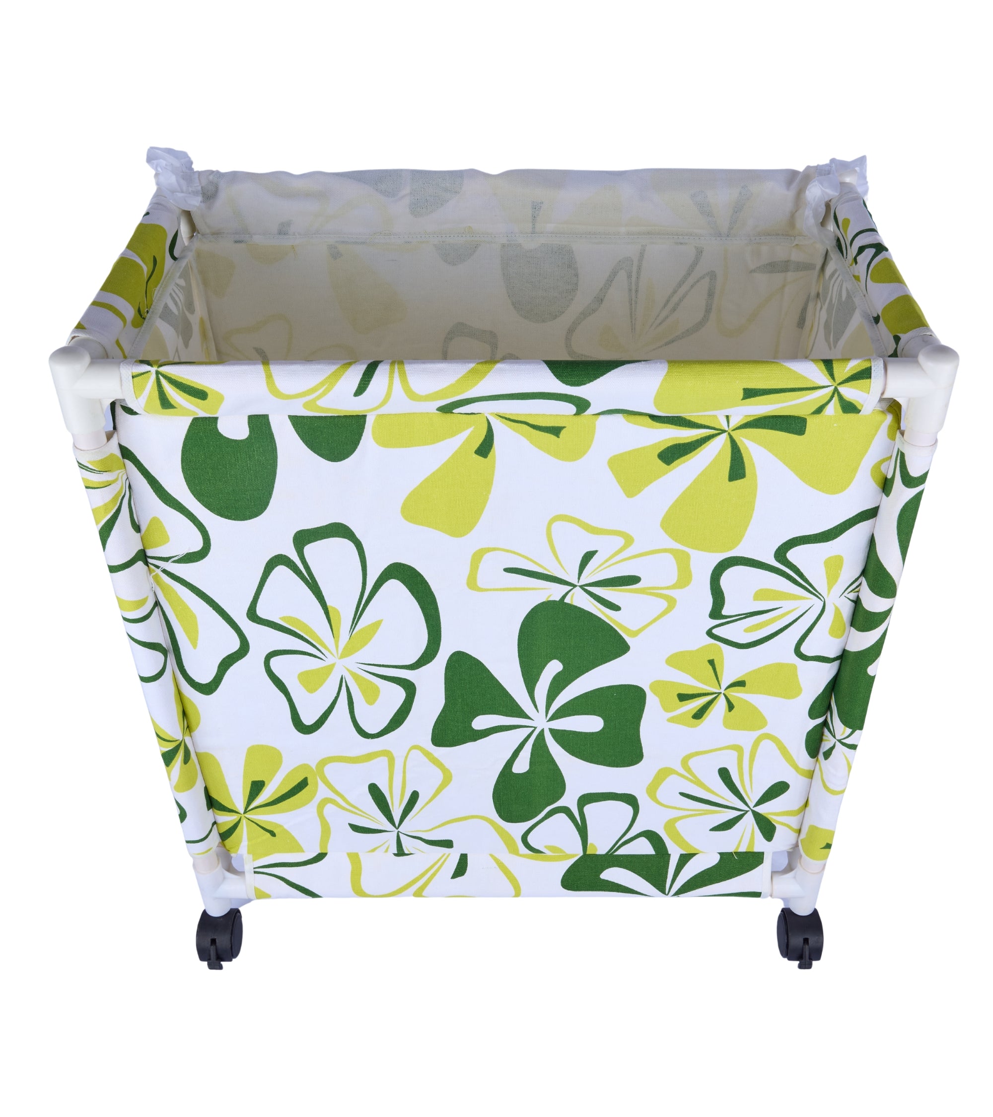 Premsons Fabric Laundry Hamper with Lid Cover Rolling Clothes Basket Trolley with Wheels Green and White Durable Storage Organizer