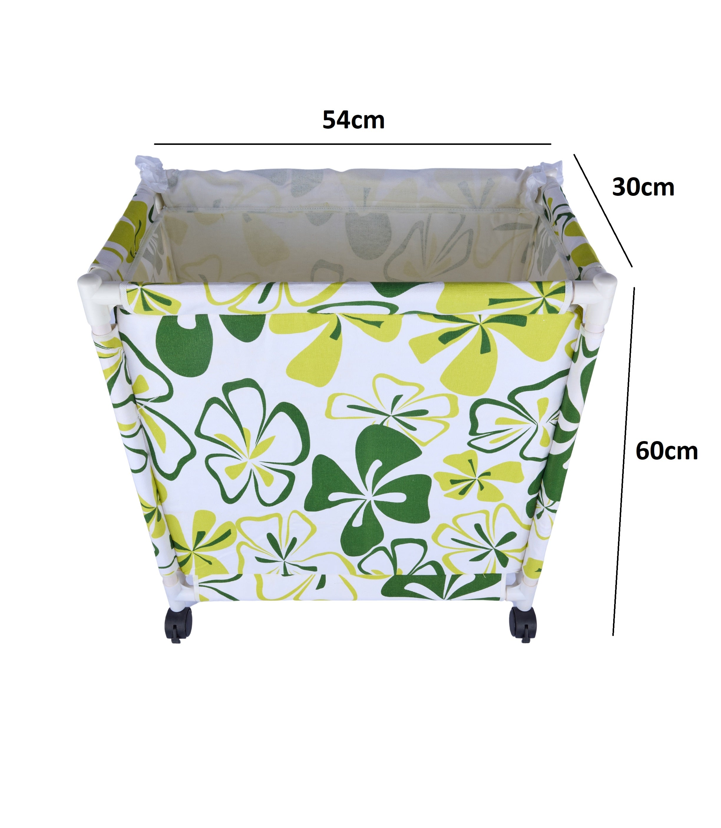 Premsons Fabric Laundry Hamper with Lid Cover Rolling Clothes Basket Trolley with Wheels Green and White Durable Storage Organizer