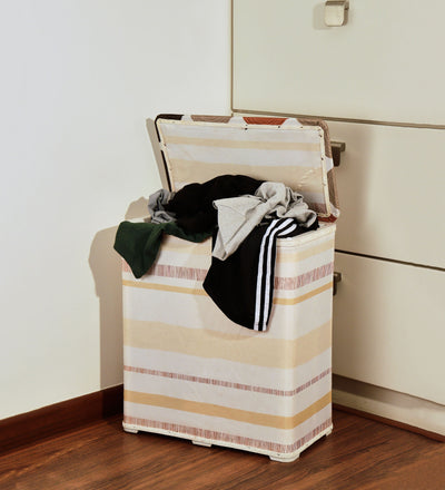 Premsons® Foldable Fabric Laundry Basket – Durable Storage Hamper for Clothes, Toys & More –  Stripes Design in Beige & Brown
