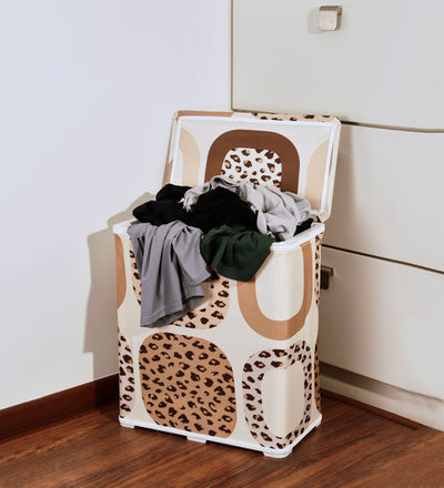 Premsons® Foldable Fabric Laundry Basket – Durable Storage Hamper for Clothes, Toys & More –  Animal Print in Beige & Brown