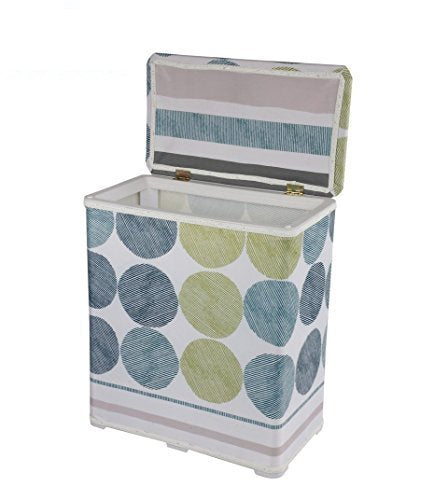 Premsons® Foldable Fabric Laundry Basket – Durable Storage Hamper for Clothes, Toys & More – Stripe Tile Design in Blue & Green