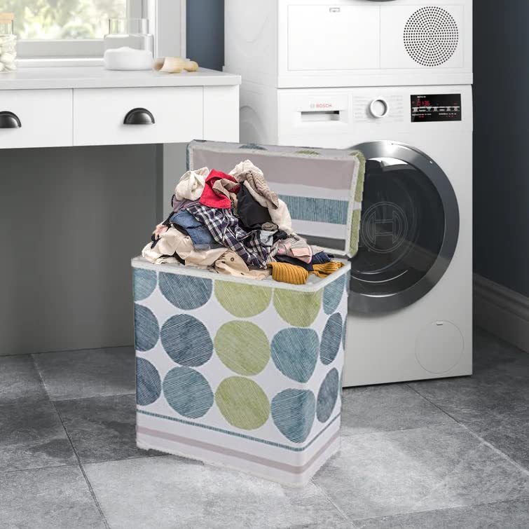 Premsons® Foldable Fabric Laundry Basket – Durable Storage Hamper for Clothes, Toys & More – Stripe Tile Design in Blue & Green