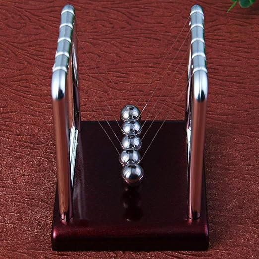 Premsons® Newton Cradle Pendulum - Small Metal Perpetual Motion Toy | Swing Balance Collision Balls with Polished Plastic Base & Nylon Strings | Desk Decoration Figurine for Office & Home