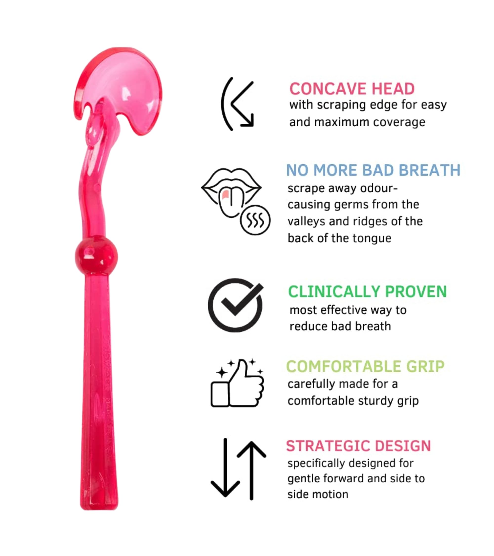 Premsons® Tongue Scraper for Kids & Adults - Concave Tongue Cleaner for Dental Oral Hygiene - Natural Fresh Breath Natural Mouth Detoxification - Reduces Bad Breath Odour