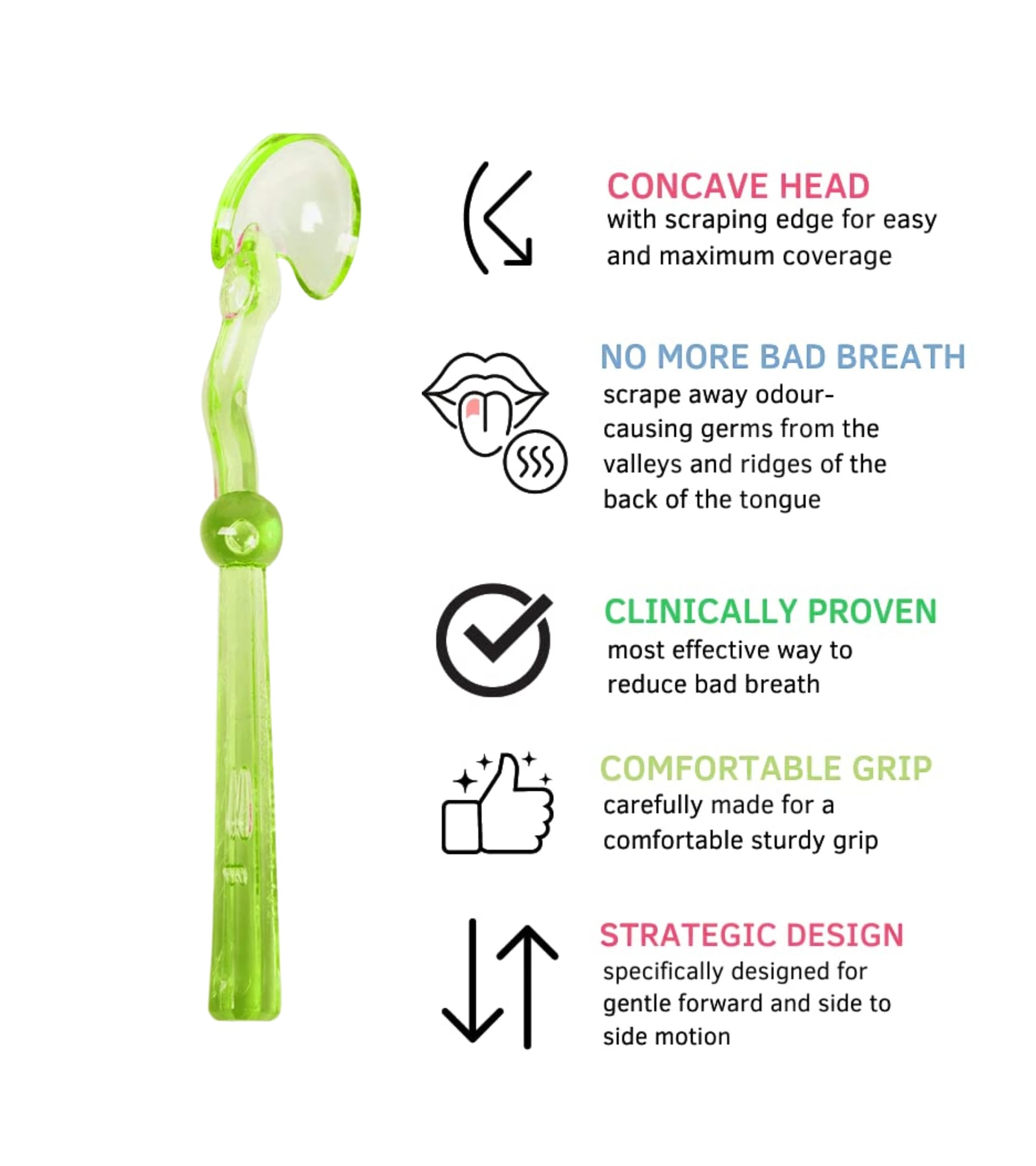Premsons® Tongue Scraper for Kids & Adults - Concave Tongue Cleaner for Dental Oral Hygiene - Natural Fresh Breath Natural Mouth Detoxification - Reduces Bad Breath Odour