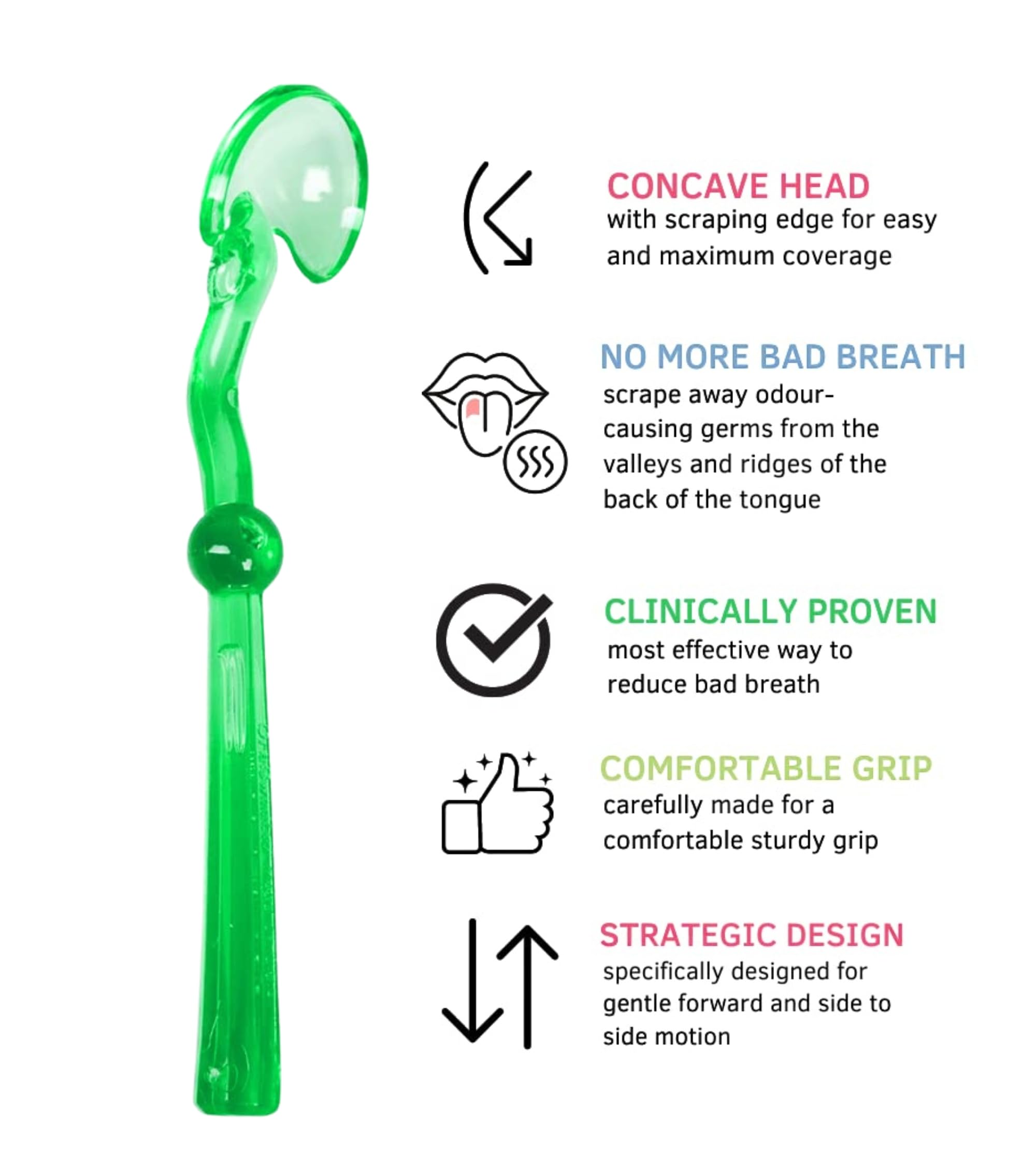 Premsons® Tongue Scraper for Kids & Adults - Concave Tongue Cleaner for Dental Oral Hygiene - Natural Fresh Breath Natural Mouth Detoxification - Reduces Bad Breath Odour