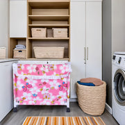 Premsons® Fabric Laundry Hamper with Lid Cover -Rolling Laundry Clothes Basket Trolley- with Wheels (Pink)