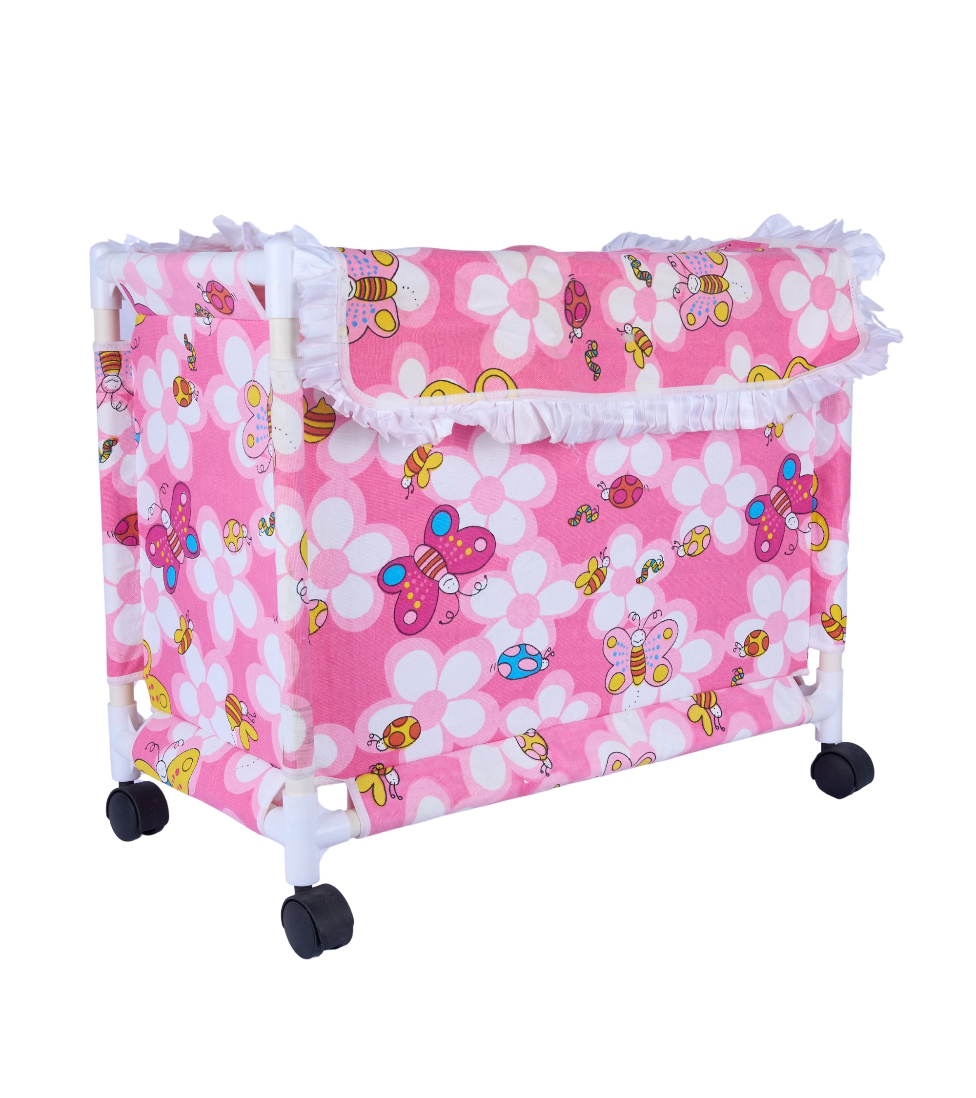 Premsons® Fabric Laundry Hamper with Lid Cover -Rolling Laundry Clothes Basket Trolley- with Wheels (Pink)