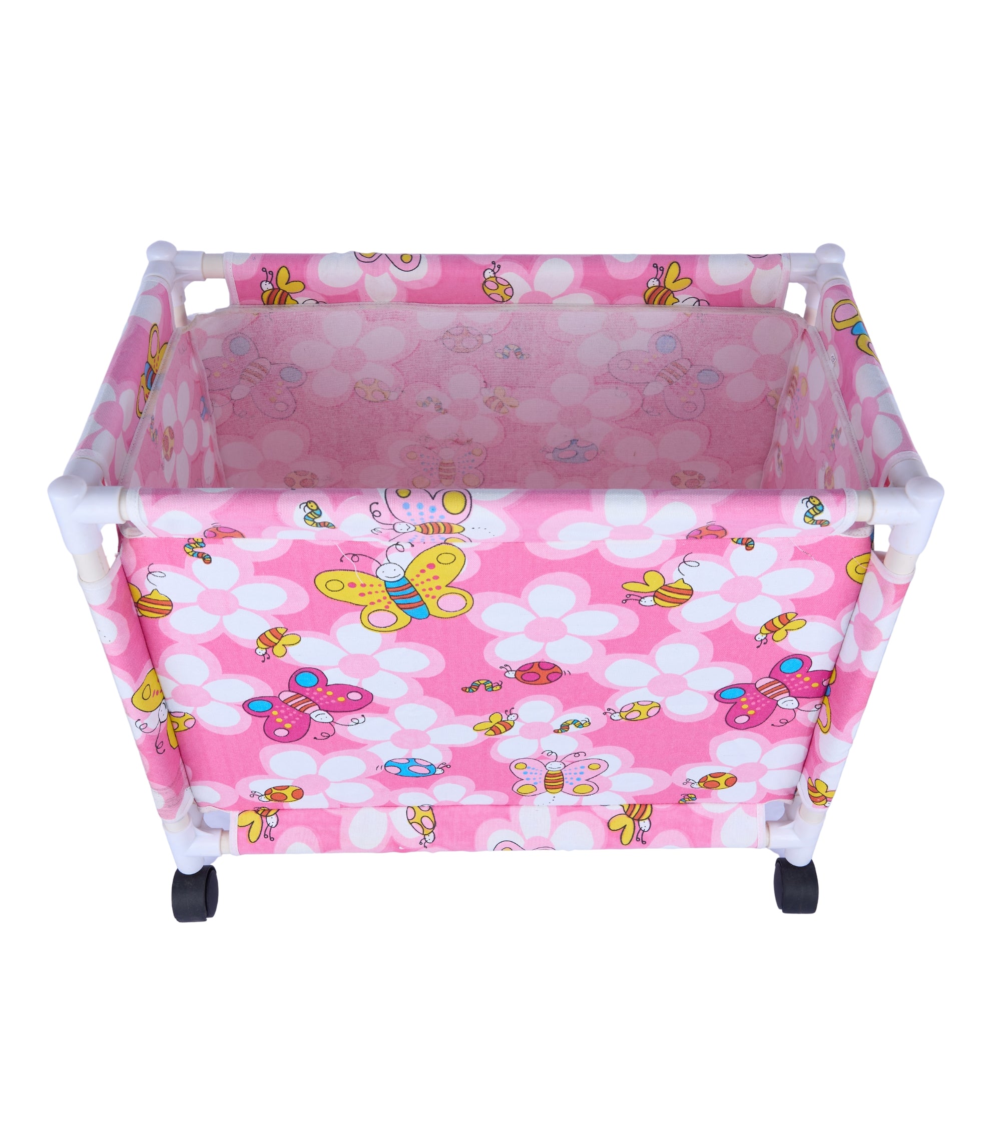 Premsons® Fabric Laundry Hamper with Lid Cover -Rolling Laundry Clothes Basket Trolley- with Wheels (Pink)