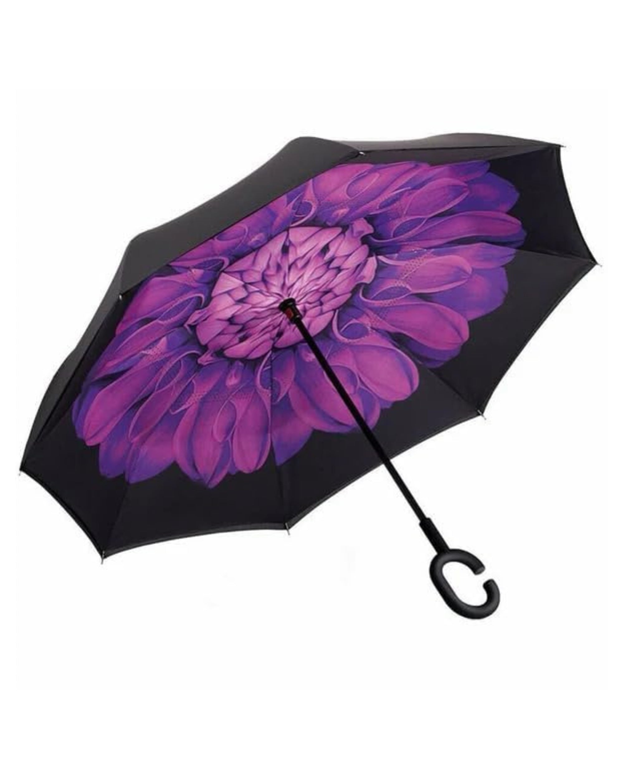 Upside Down® Inverted Umbrella with Flower Print – Windproof Double Layer Rain Protection with Hands-Free C-Shaped Handle | Reverse Closing Umbrella for Car, Travel & Daily Use